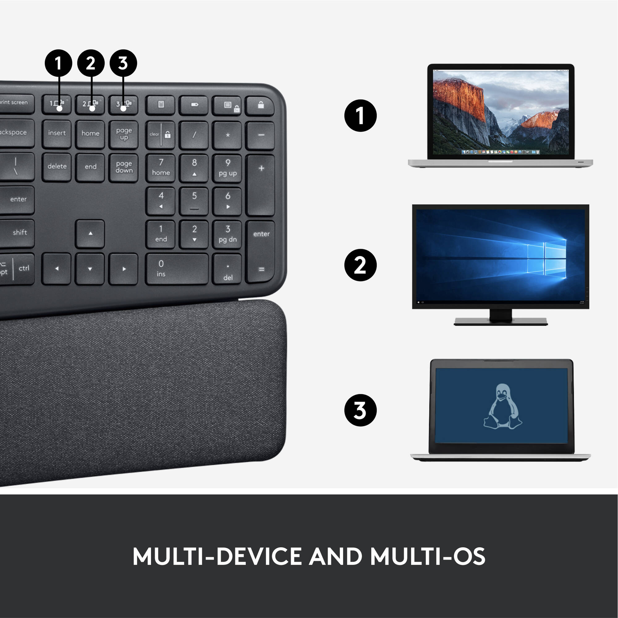 Logitech ERGO K860 ergonomic split keyboard with curved keyframe and cushioned palm rest — view 9