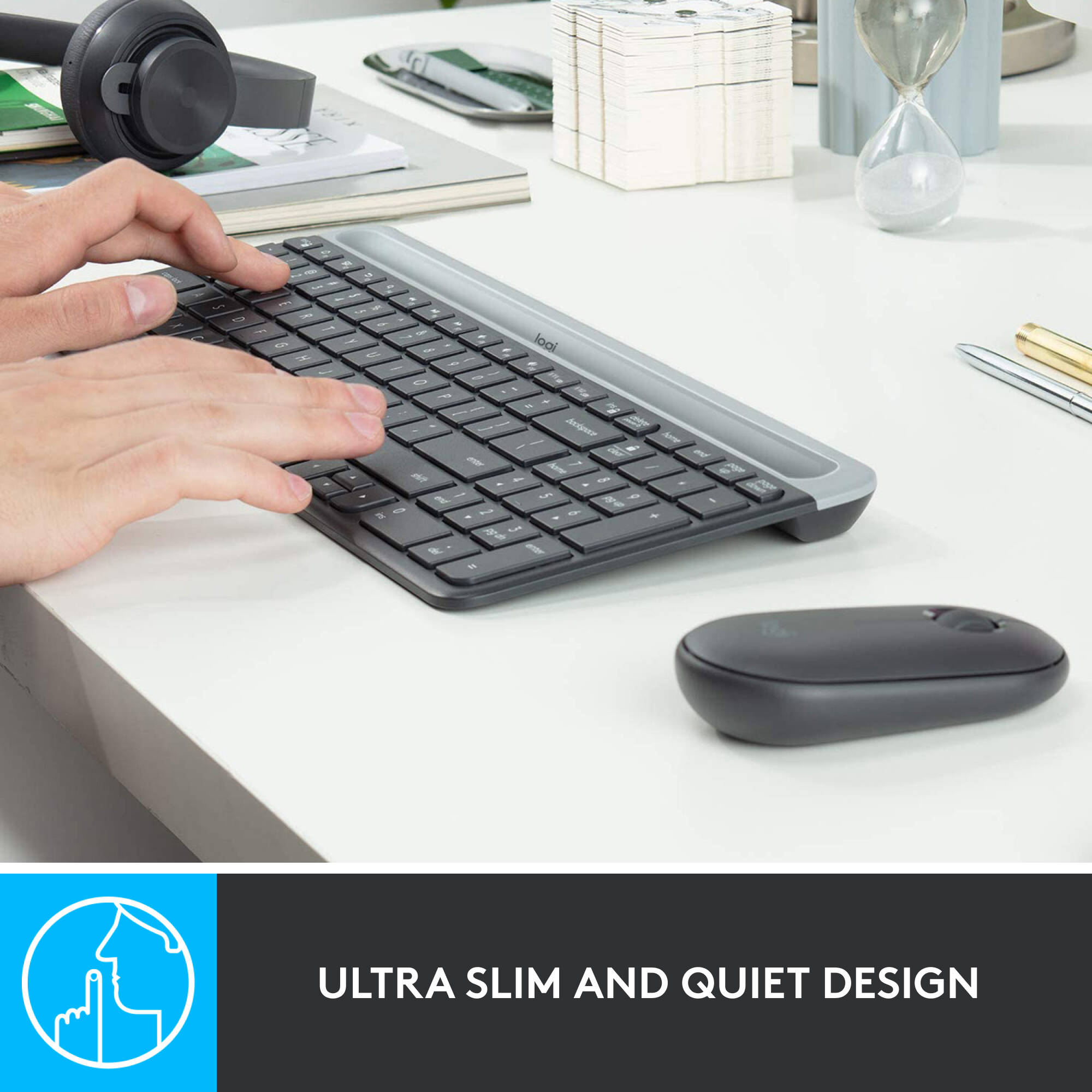 Logitech MK470 slim wireless keyboard and mouse combo with compact keyboard and ambidextrous mouse — view 3