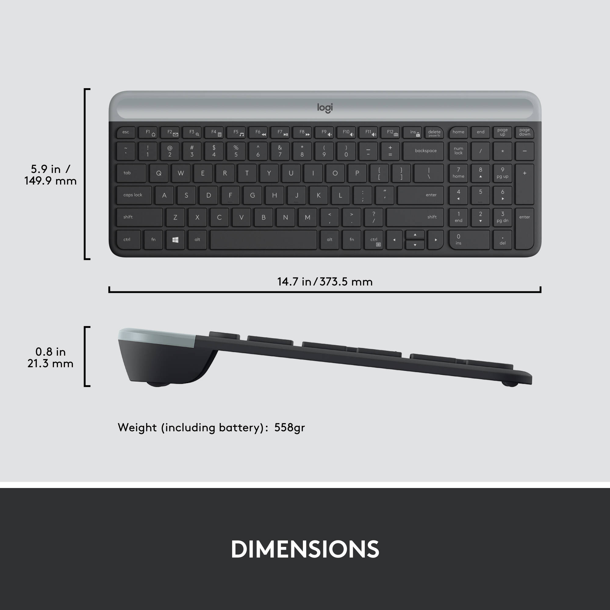 Logitech MK470 slim wireless keyboard and mouse combo with compact keyboard and ambidextrous mouse — view 8