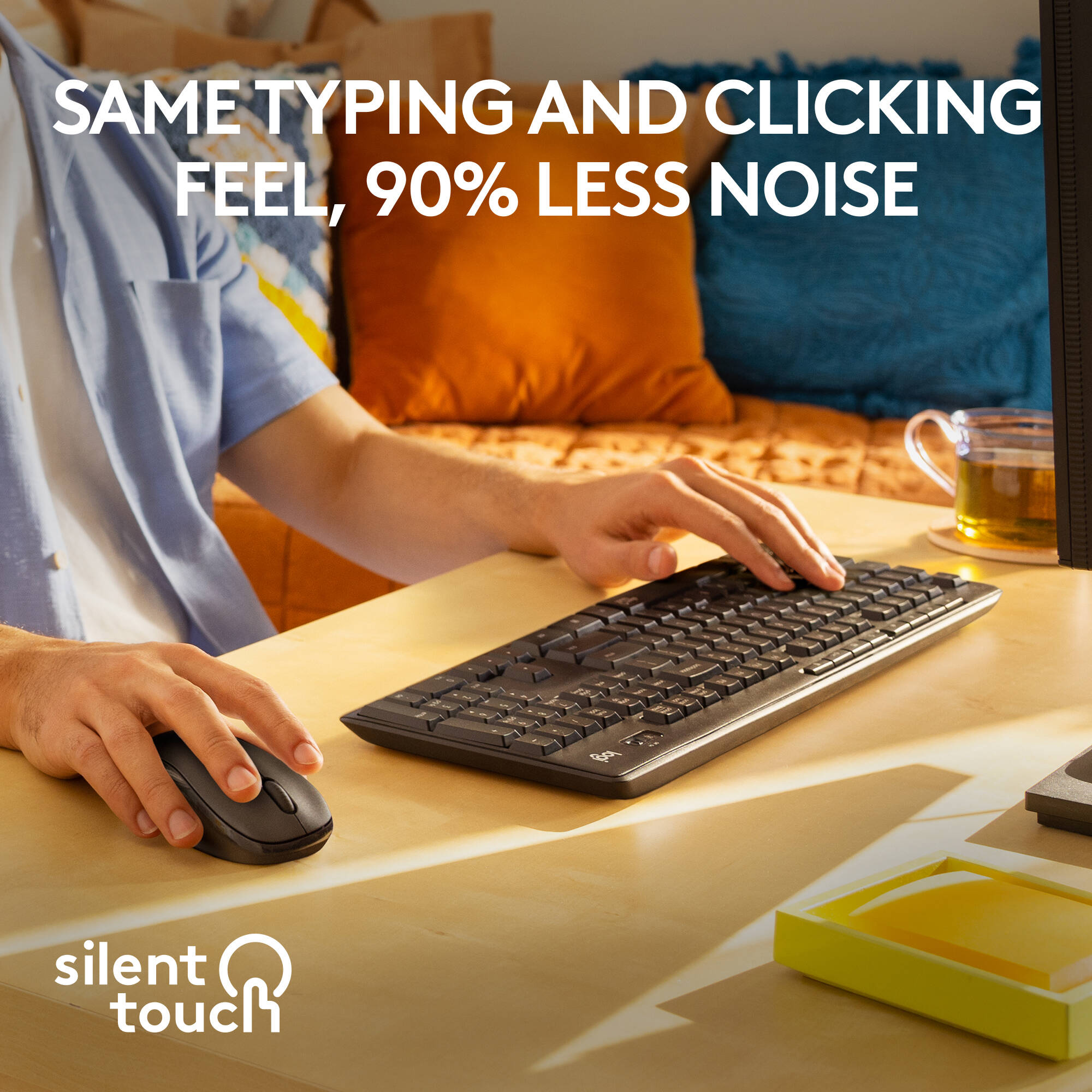 Logitech MK295 Silent Wireless Keyboard and Mouse Combo in graphite with full-size keyboard and contoured mouse — view 2
