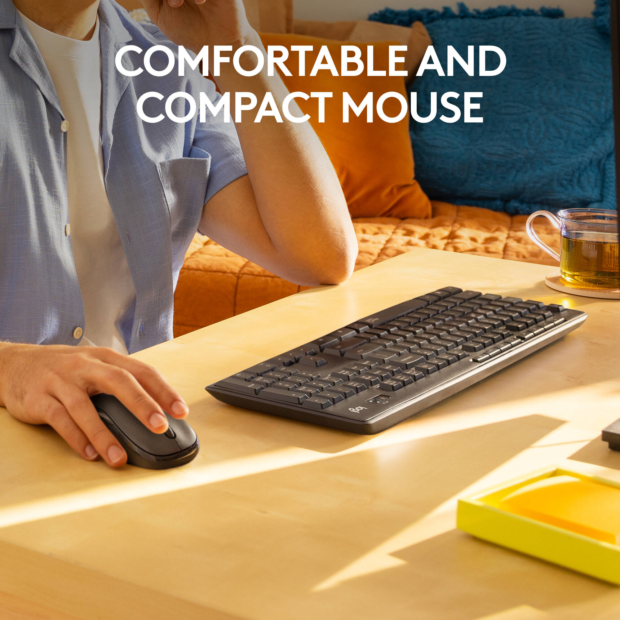 Logitech MK295 Silent Wireless Keyboard and Mouse Combo in graphite with full-size keyboard and contoured mouse — view 4
