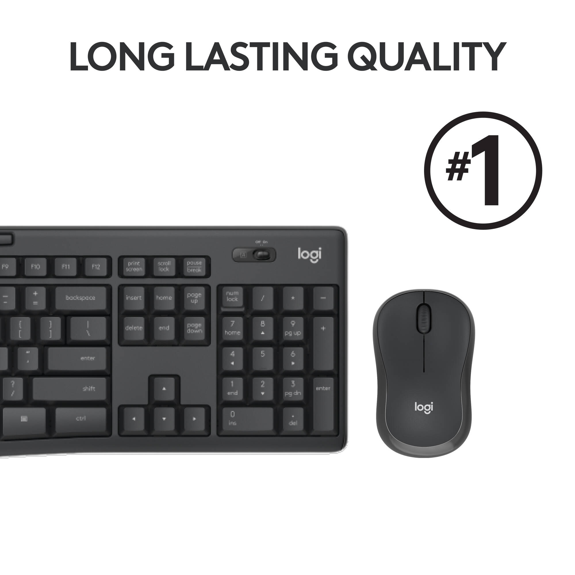 Logitech MK295 Silent Wireless Keyboard and Mouse Combo in graphite with full-size keyboard and contoured mouse — view 7