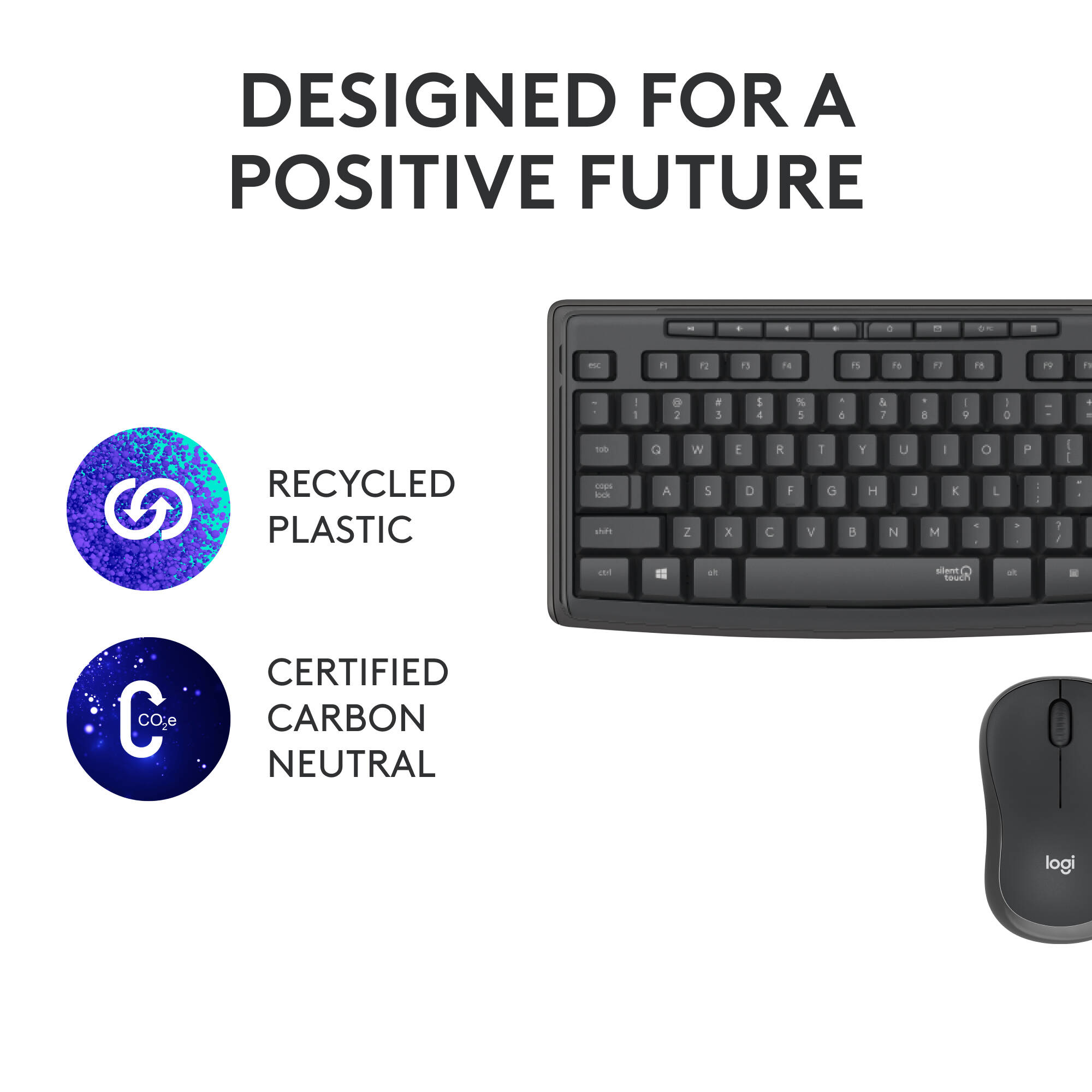 Logitech MK295 Silent Wireless Keyboard and Mouse Combo in graphite with full-size keyboard and contoured mouse — view 8
