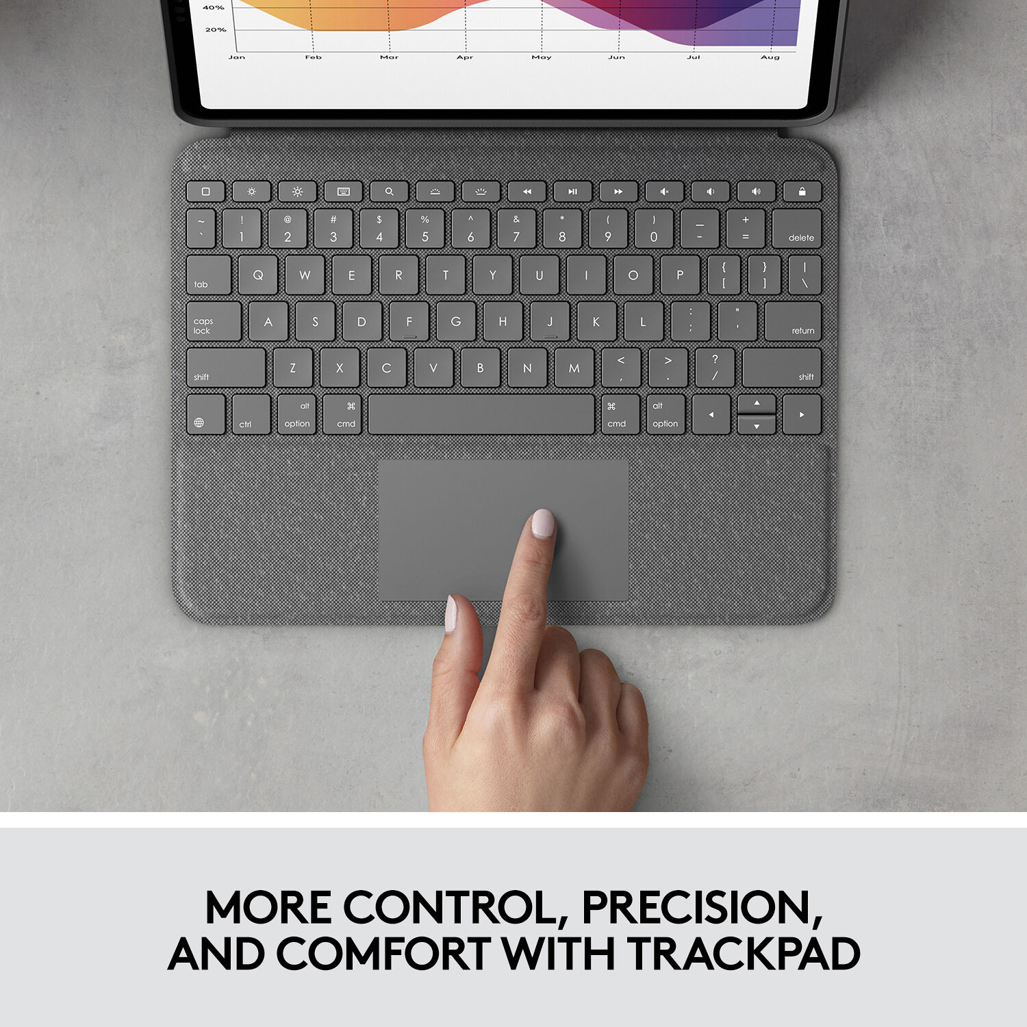 Logitech Folio Touch keyboard folio case for iPad Air 4th and 5th generation in Oxford Grey — view 3