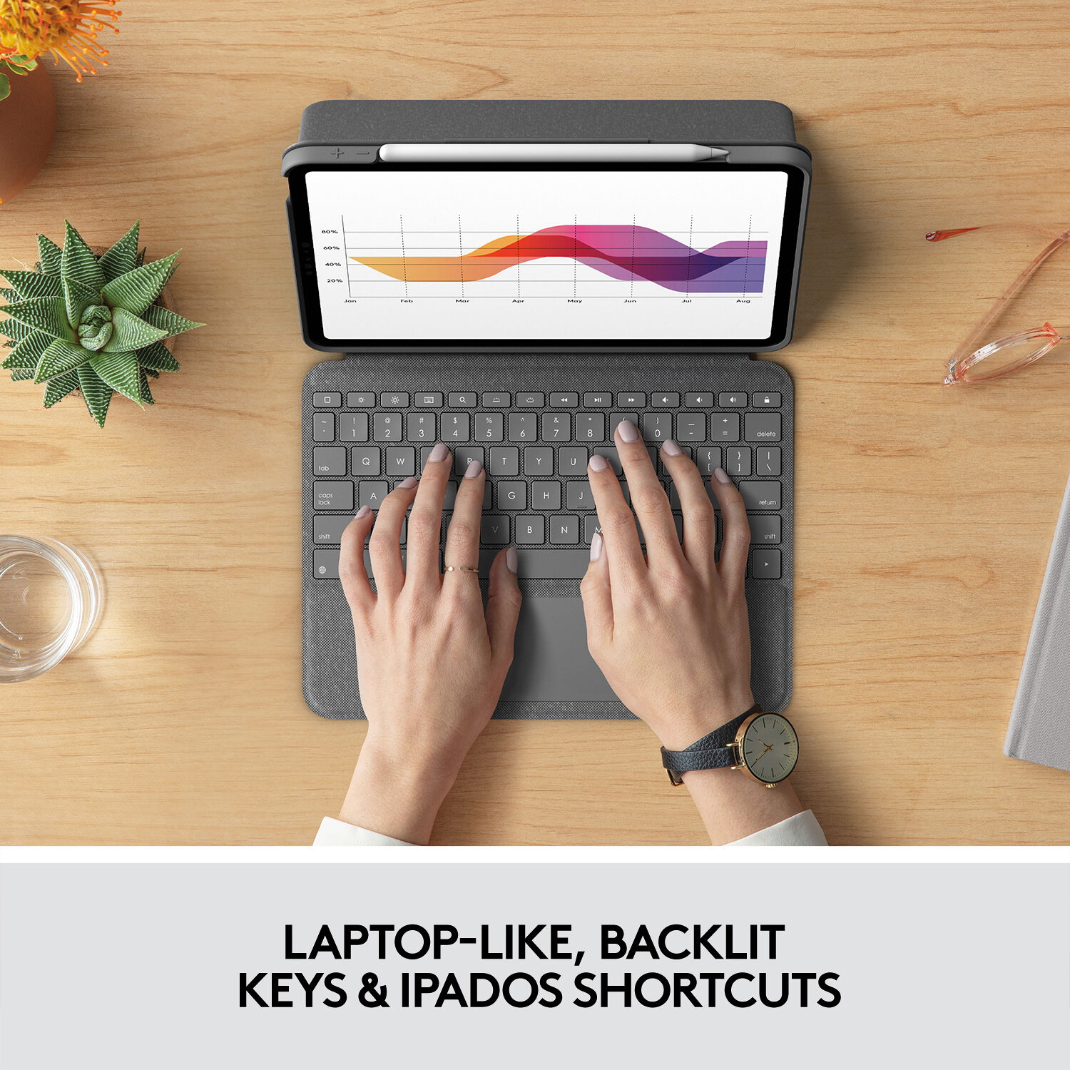 Logitech Folio Touch keyboard folio case for iPad Air 4th and 5th generation in Oxford Grey — view 4