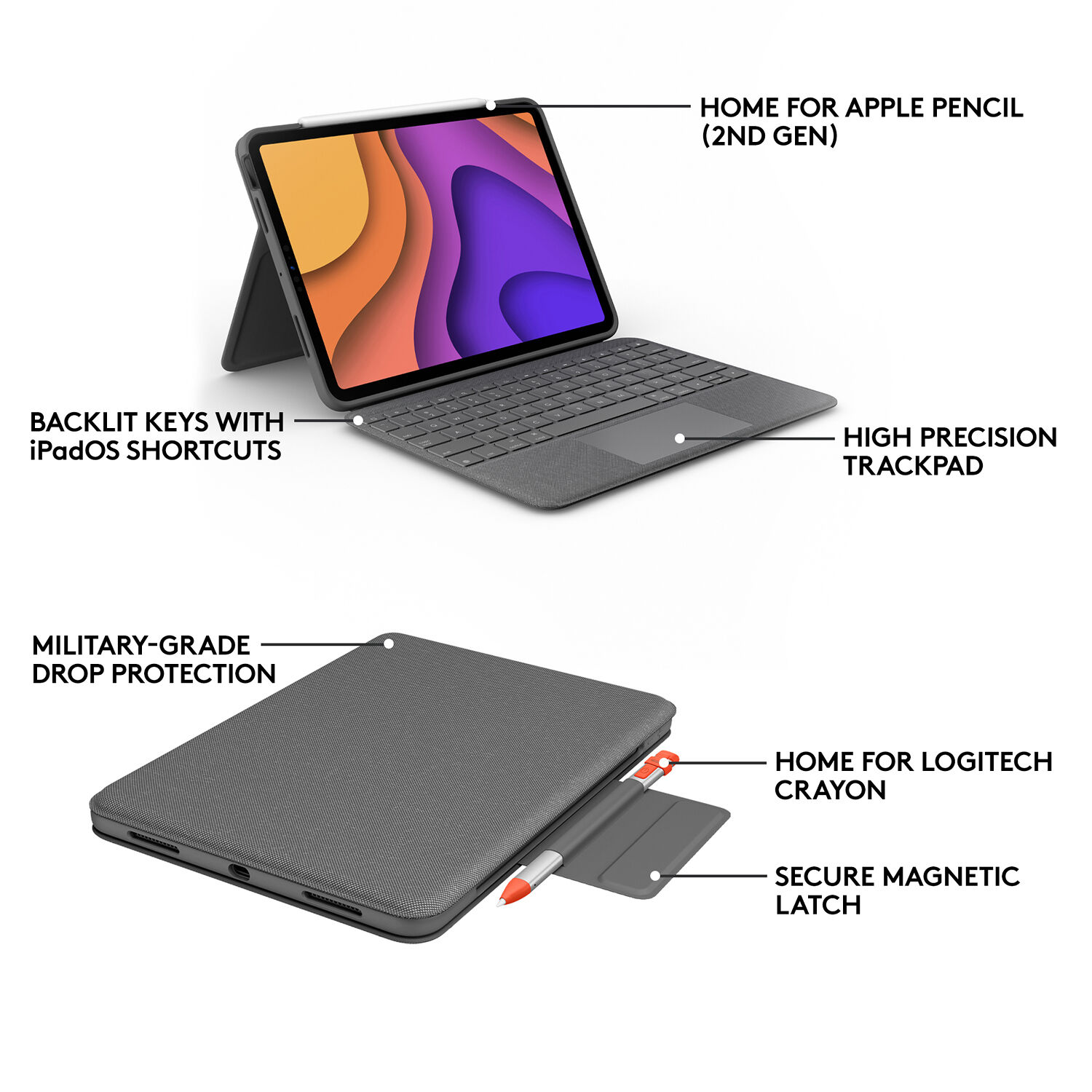 Logitech Folio Touch keyboard folio case for iPad Air 4th and 5th generation in Oxford Grey — view 8