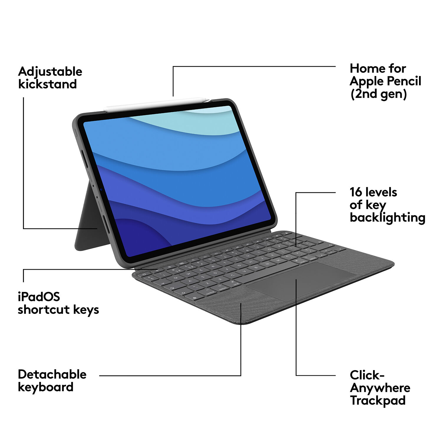 Logitech Combo Touch keyboard case for iPad Pro 11-inch 1st through 4th generation in Oxford Grey — view 6