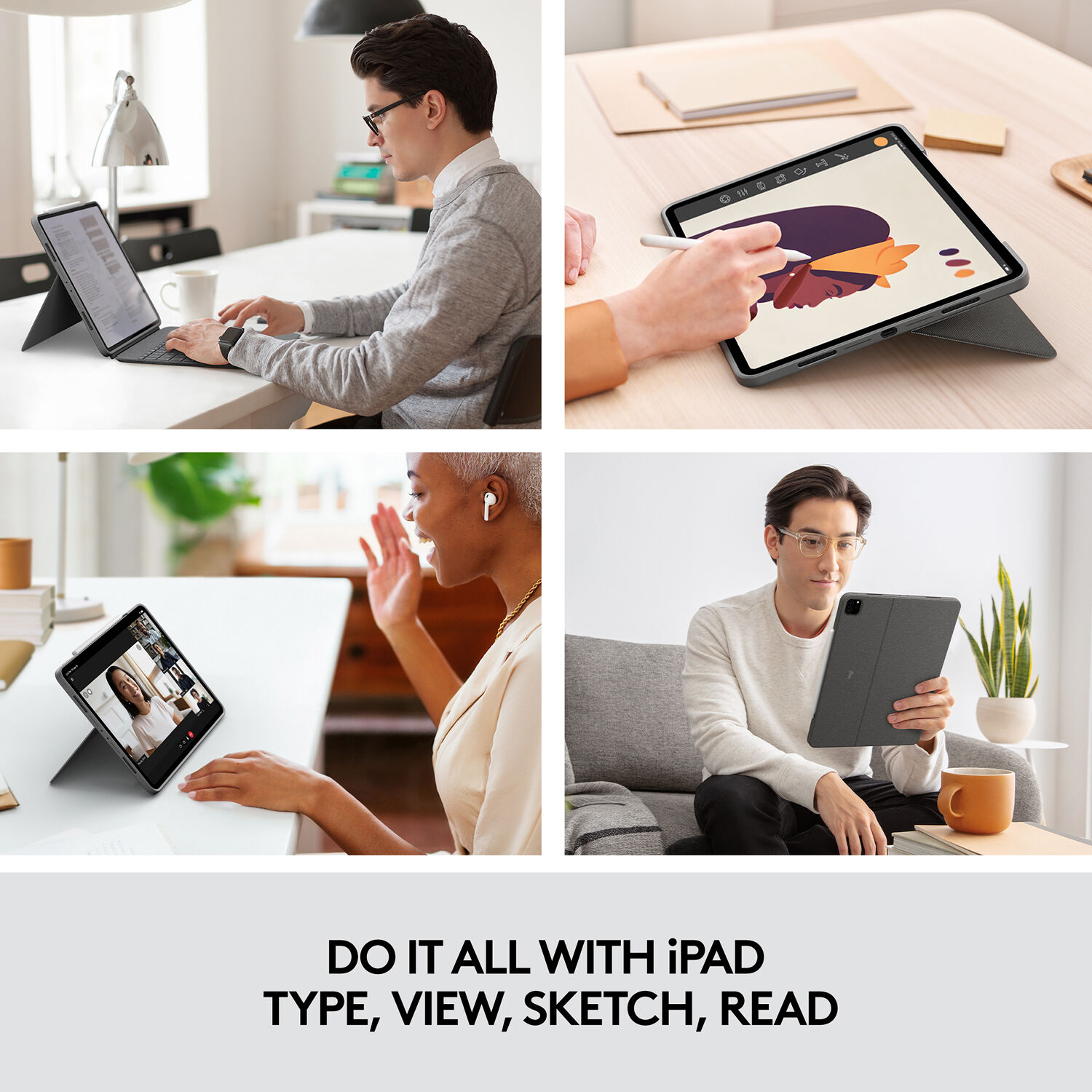 Logitech Combo Touch keyboard case for iPad Pro 12.9-inch 5th generation in Oxford Gray with trackpad and backlit keys — view 2