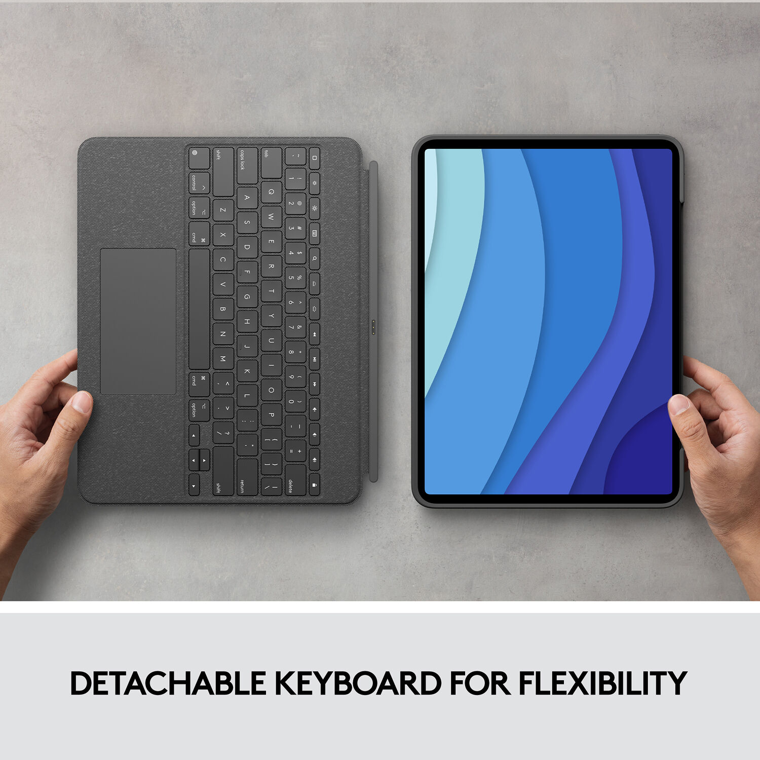 Logitech Combo Touch keyboard case for iPad Pro 12.9-inch 5th generation in Oxford Gray with trackpad and backlit keys — view 6