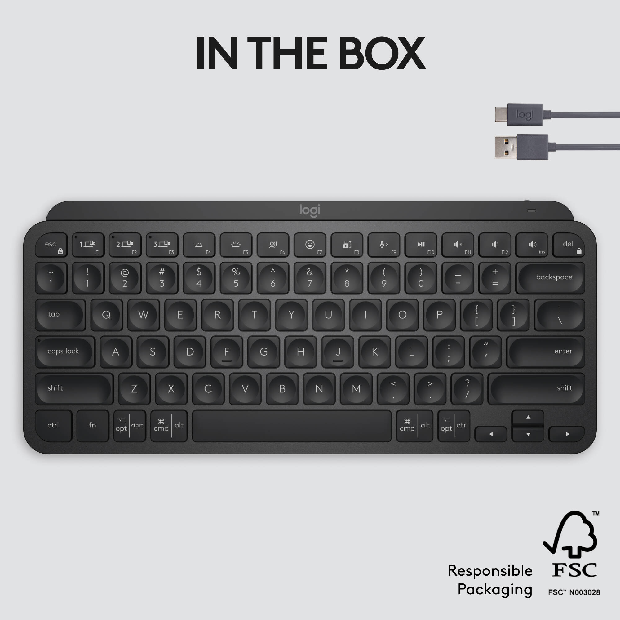 Logitech MX Keys Mini black compact wireless keyboard with backlit keys — view 11