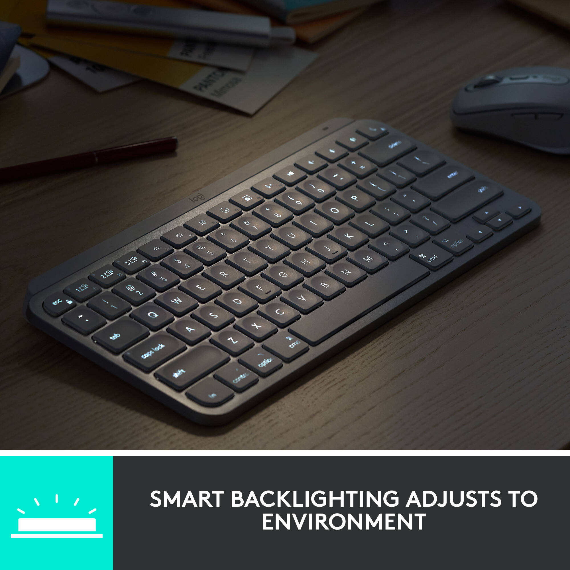 Logitech MX Keys Mini black compact wireless keyboard with backlit keys — view 4