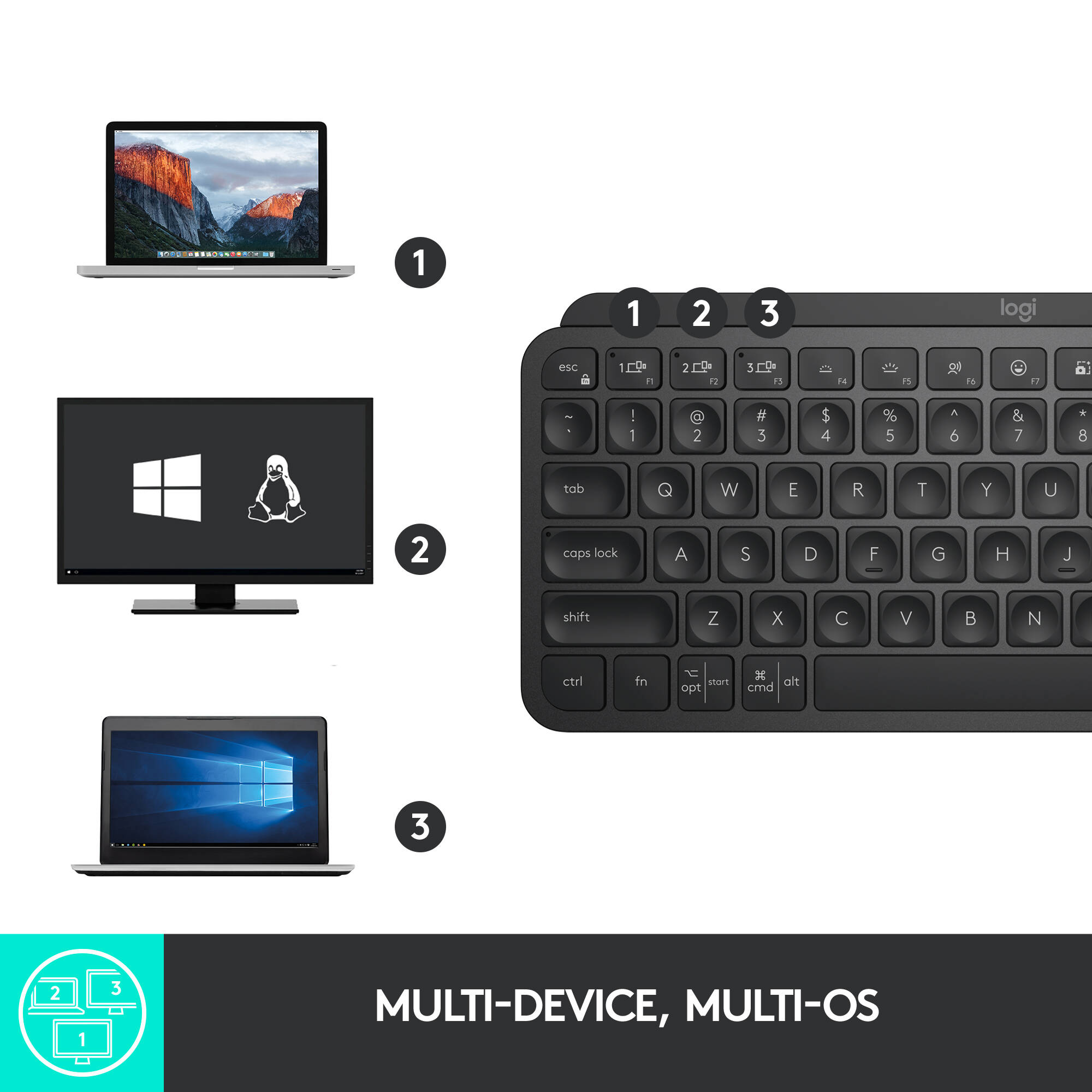 Logitech MX Keys Mini black compact wireless keyboard with backlit keys — view 8