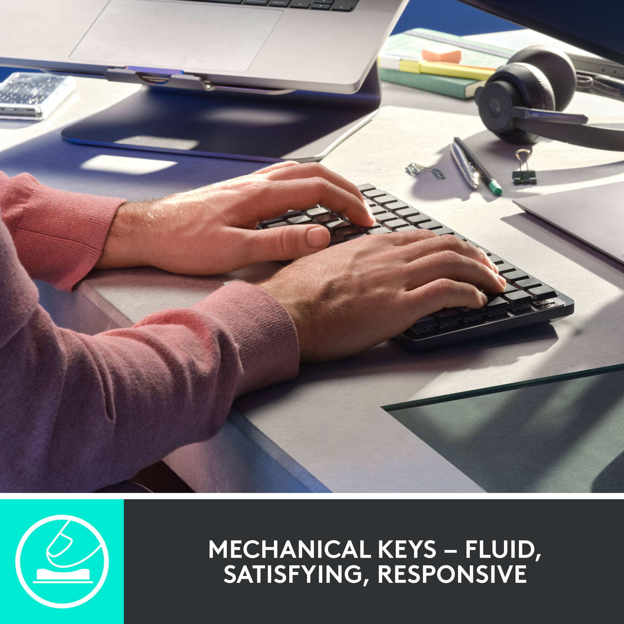 Logitech MX Mechanical Mini illuminated wireless keyboard with compact layout — view 3