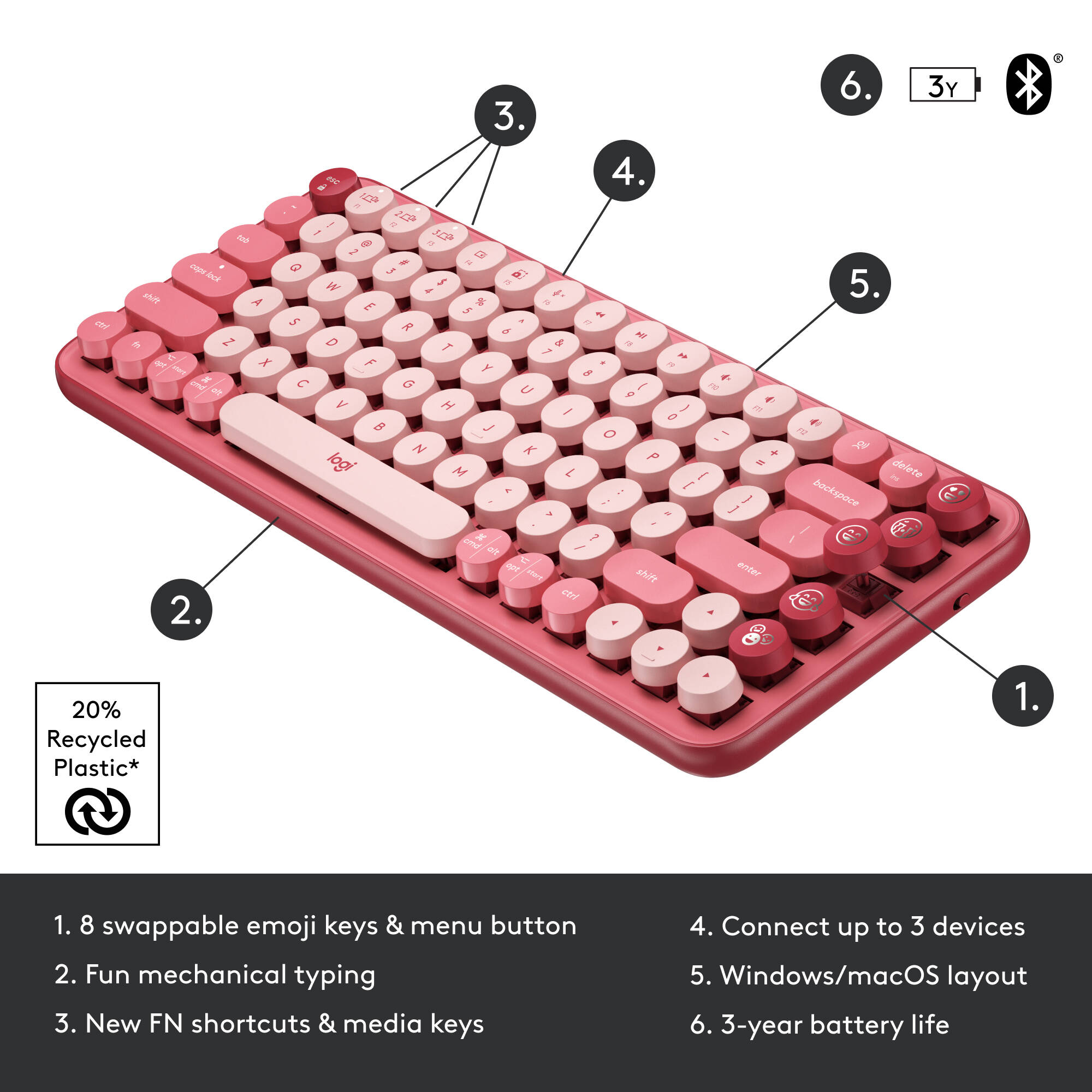 Logitech POP Keys wireless mechanical keyboard with emoji keys and compact layout — view 6