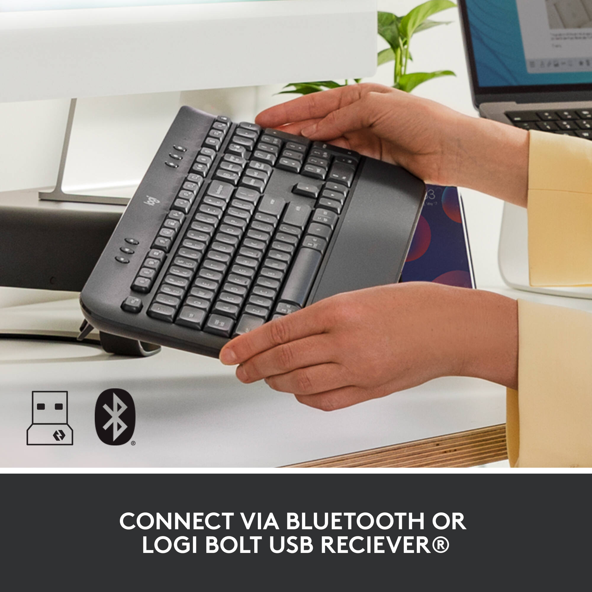Logitech K650 Signature Wireless Keyboard in graphite with full-size layout and Bolt receiver — view 4