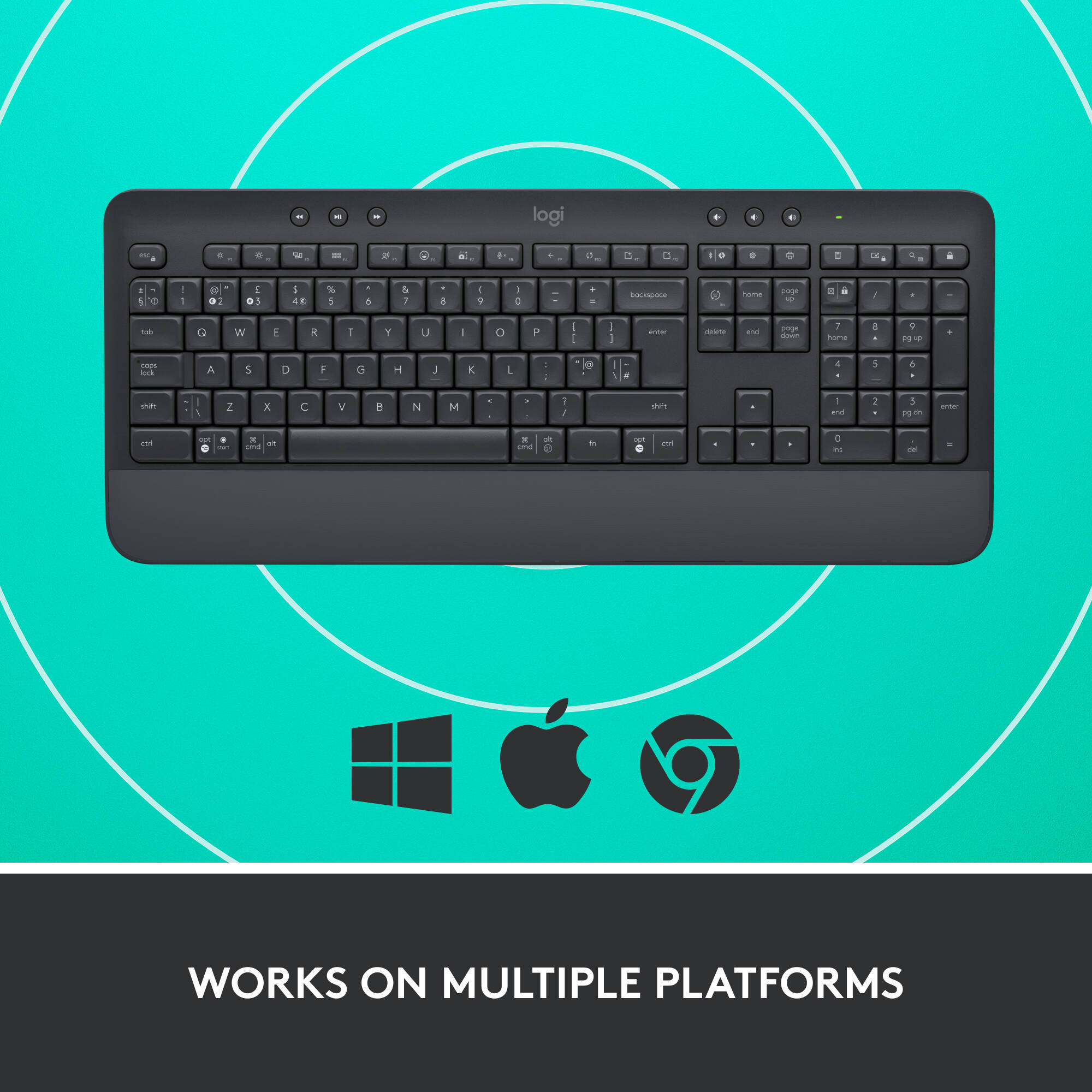 Logitech K650 Signature Wireless Keyboard in graphite with full-size layout and Bolt receiver — view 6