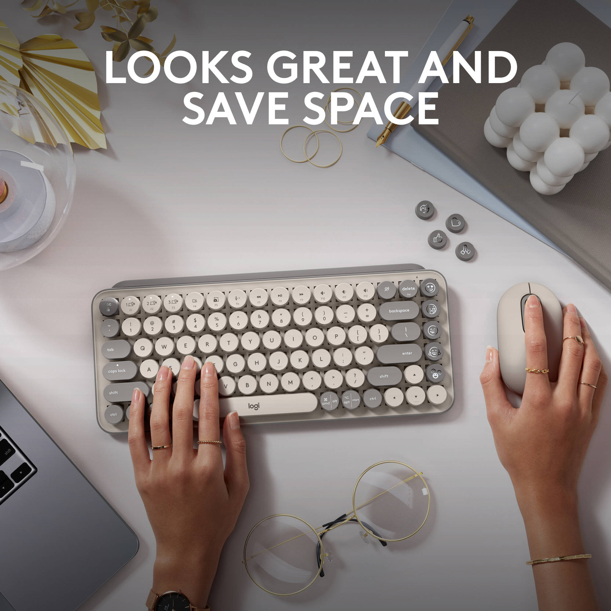Logitech POP Keys wireless mechanical keyboard in Mist color with compact layout — view 7