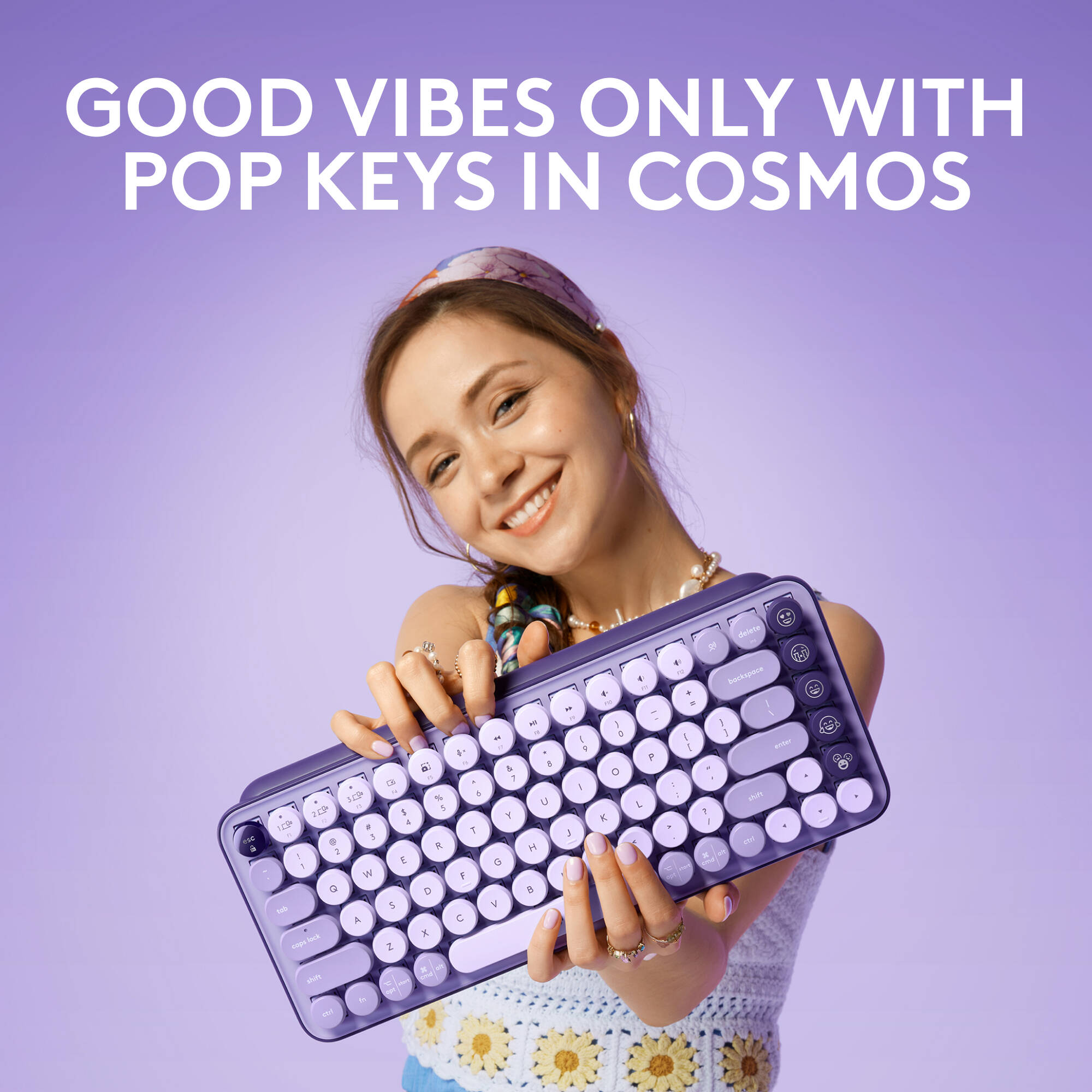Logitech POP Keys Mechanical Wireless Keyboard in Cosmos with compact wireless design — view 2