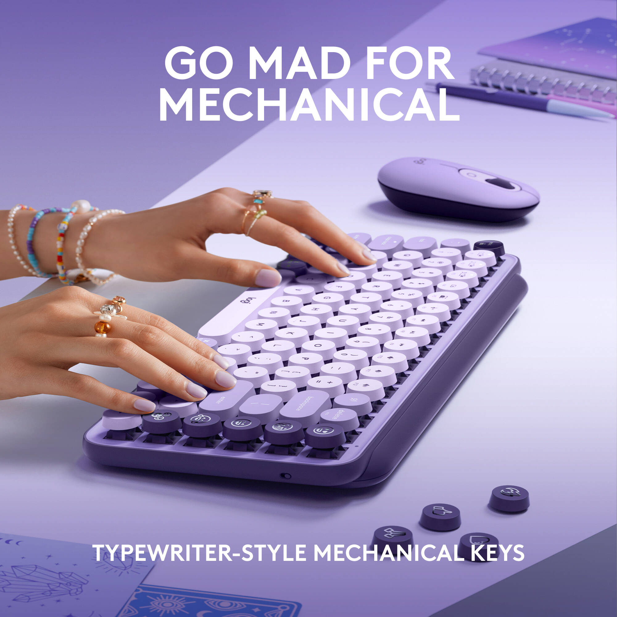 Logitech POP Keys Mechanical Wireless Keyboard in Cosmos with compact wireless design — view 4