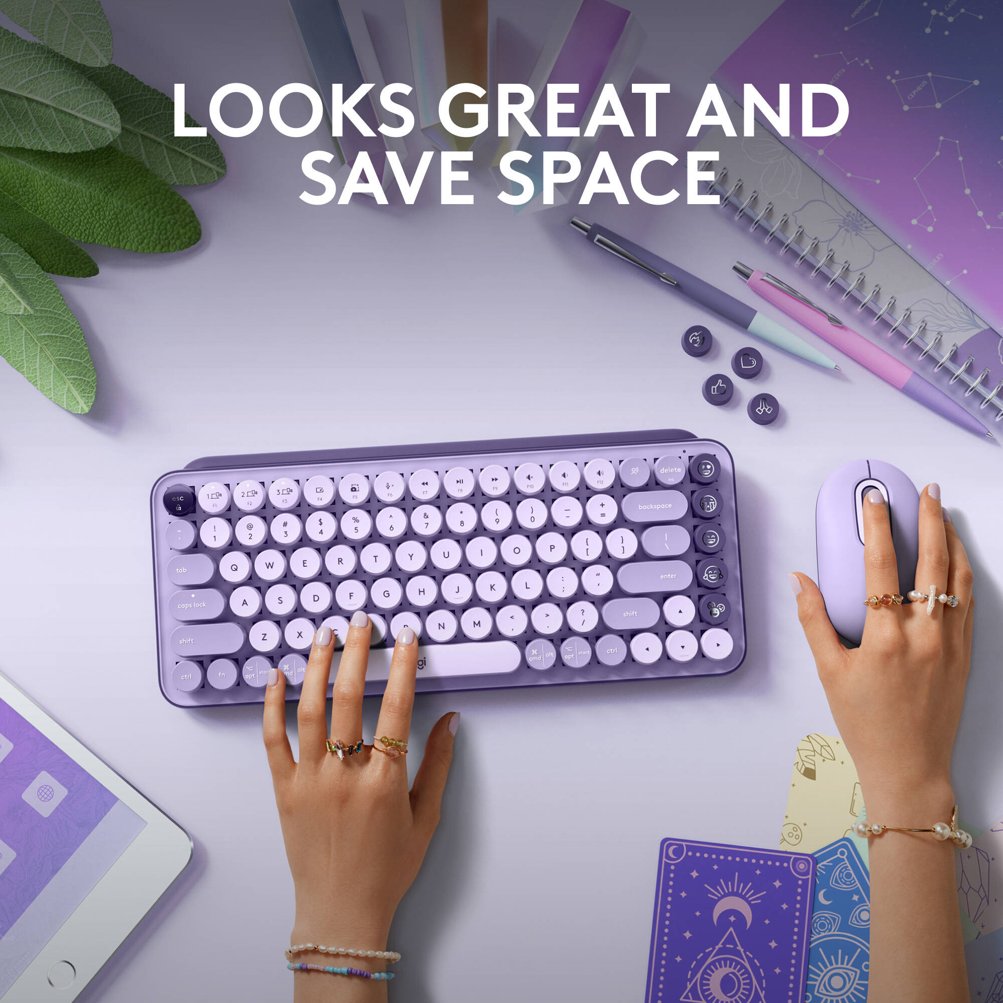 Logitech POP Keys Mechanical Wireless Keyboard in Cosmos with compact wireless design — view 7