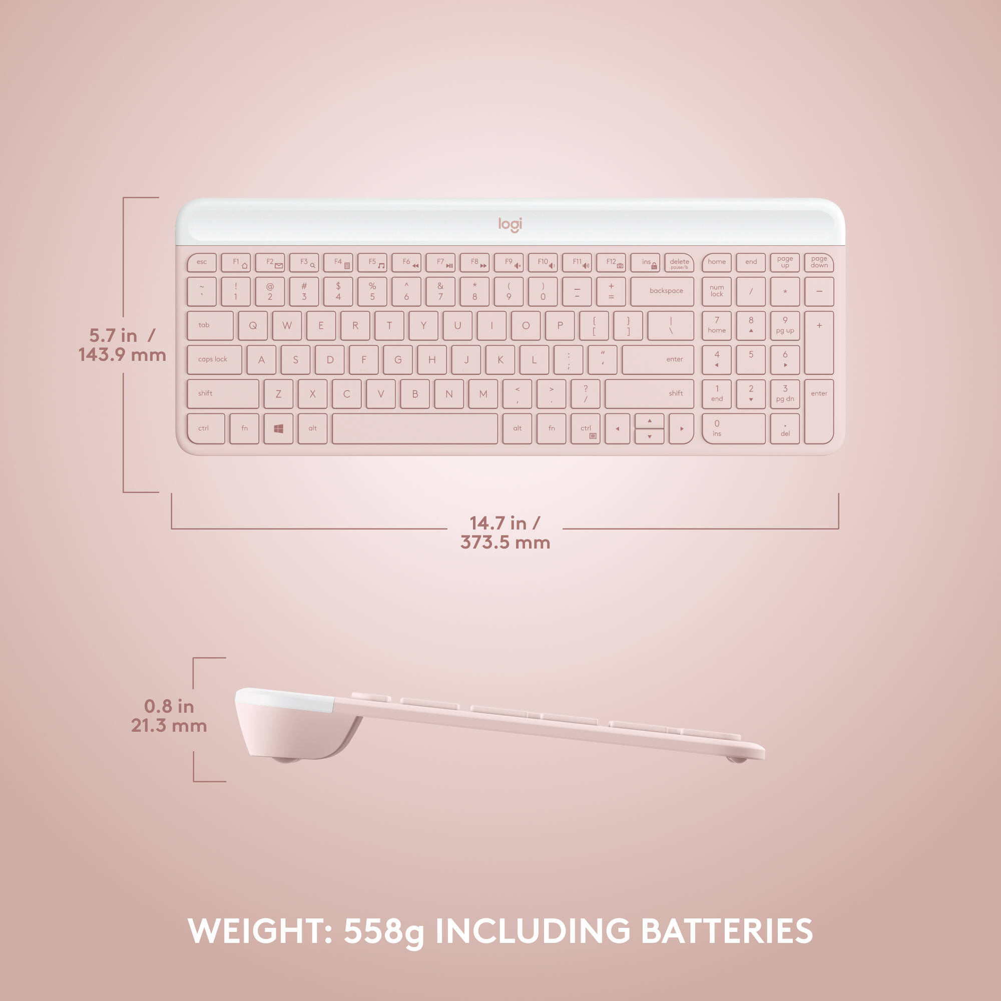 Logitech MK470 slim wireless keyboard and mouse combo in rose finish — view 11
