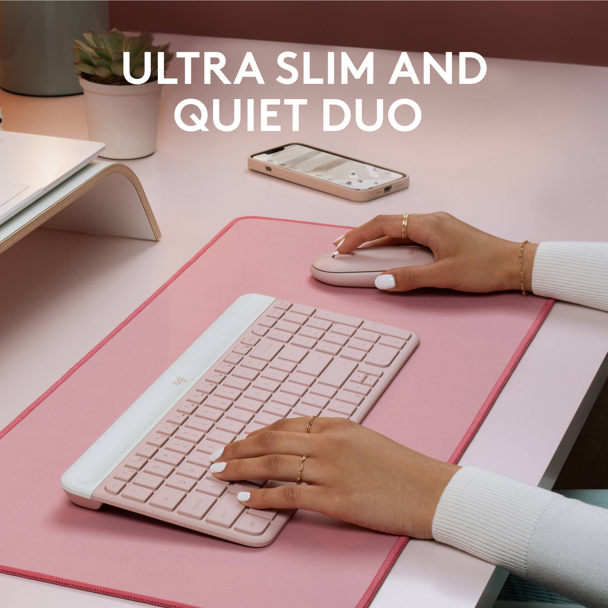 Logitech MK470 slim wireless keyboard and mouse combo in rose finish — view 6