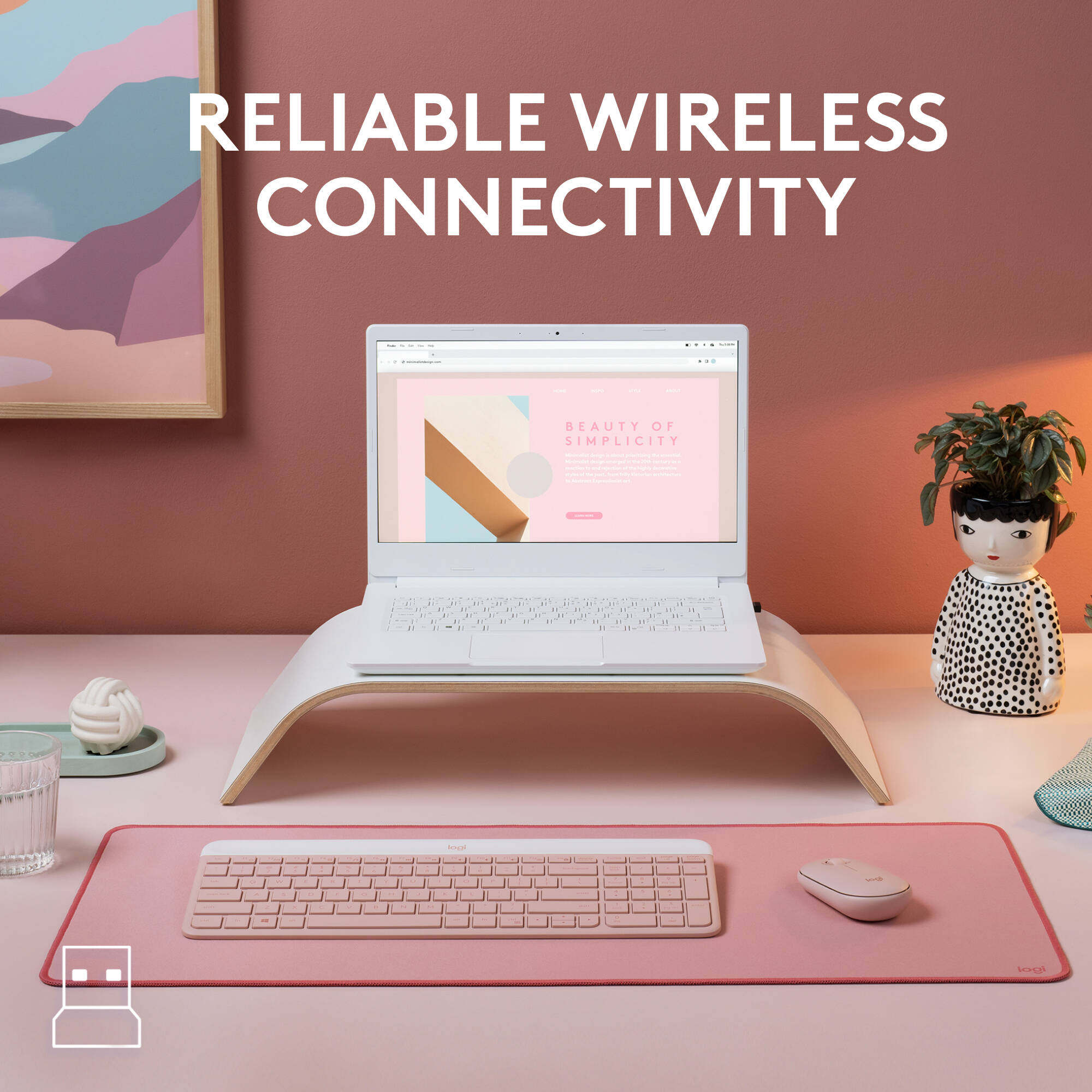 Logitech MK470 slim wireless keyboard and mouse combo in rose finish — view 7