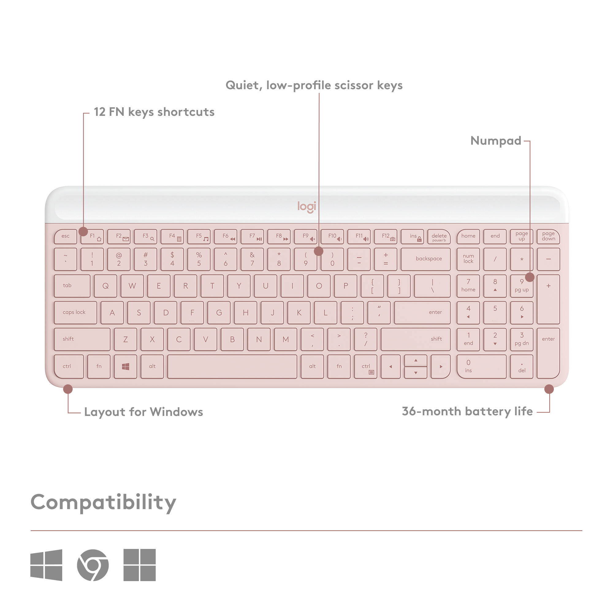 Logitech MK470 slim wireless keyboard and mouse combo in rose finish — view 9