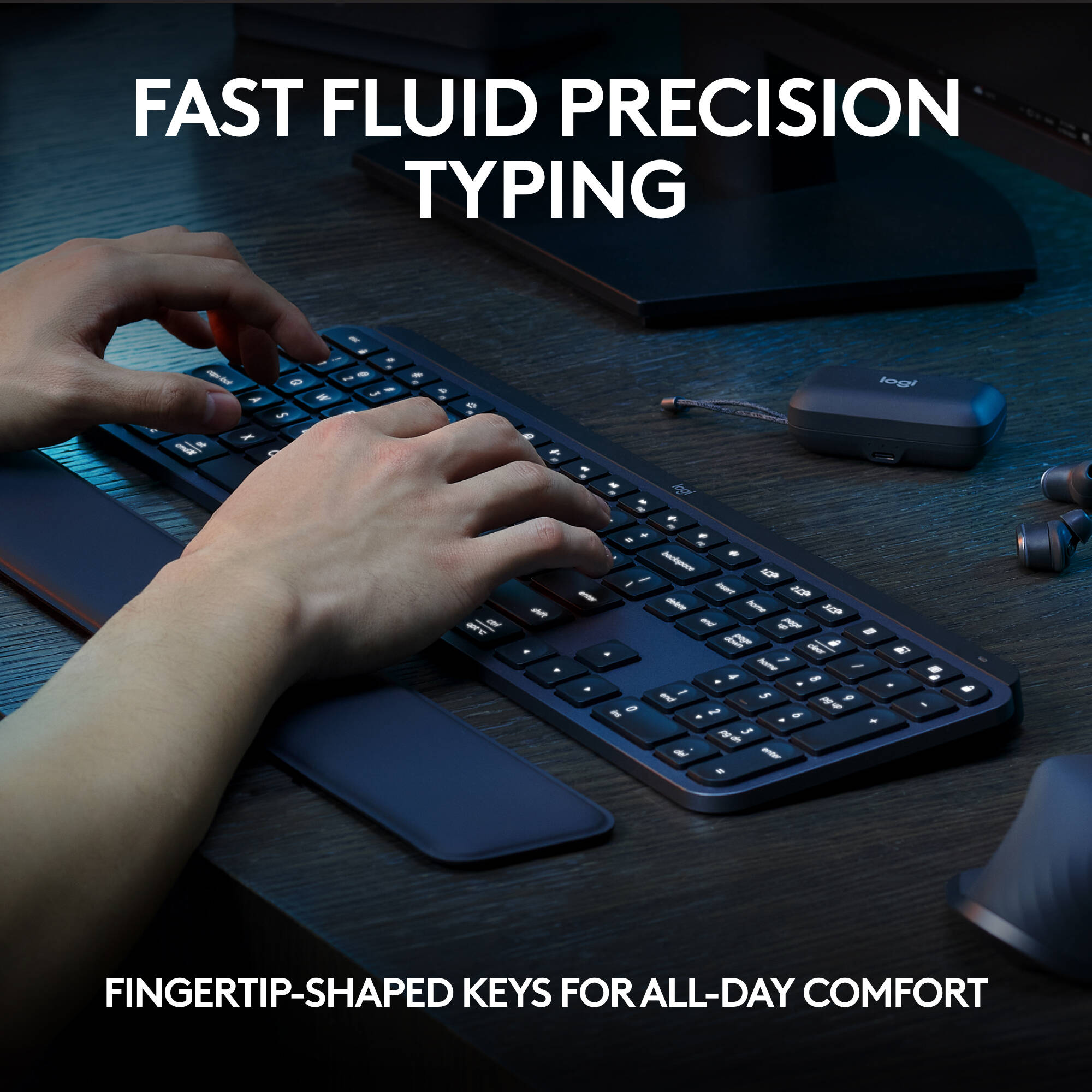 Logitech MX KEYS S Black wireless keyboard with backlit keys and low-profile design — view 2