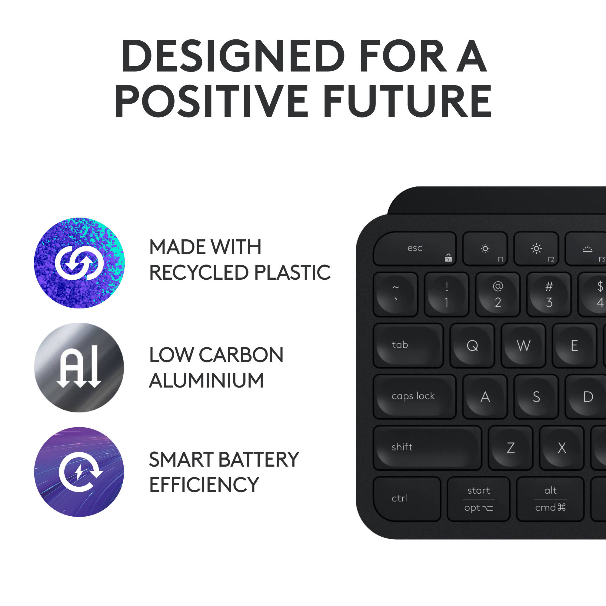 Logitech MX KEYS S Black wireless keyboard with backlit keys and low-profile design — view 5