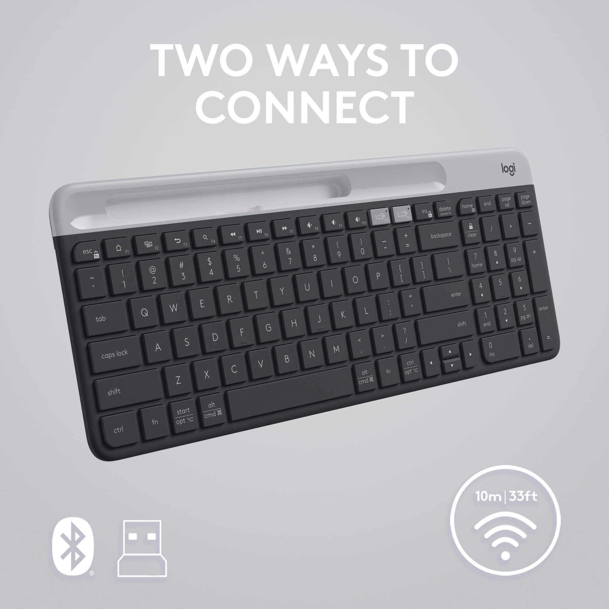 Logitech K585 Slim wireless multi-device keyboard in graphite with compact low-profile design — view 10