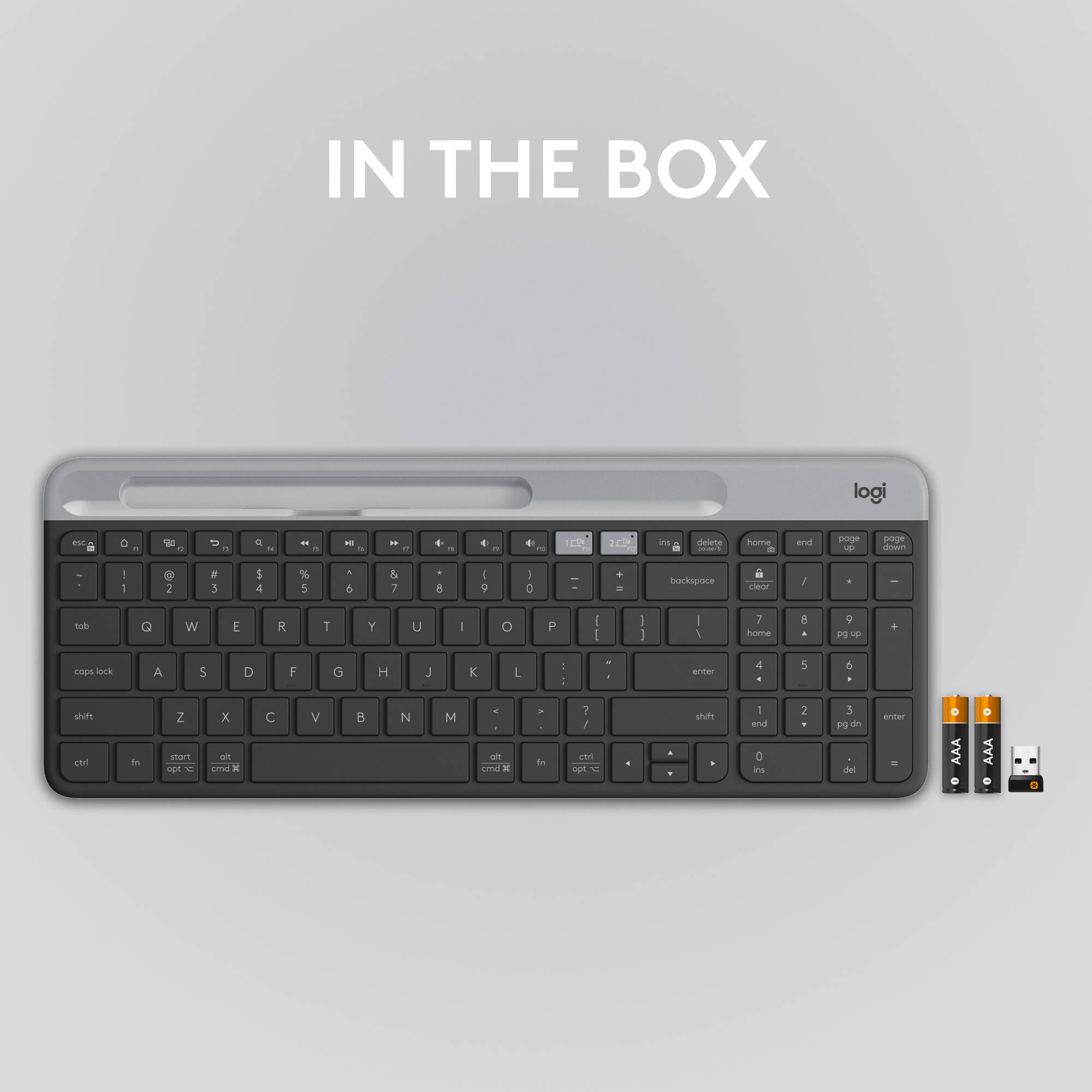 Logitech K585 Slim wireless multi-device keyboard in graphite with compact low-profile design — view 14