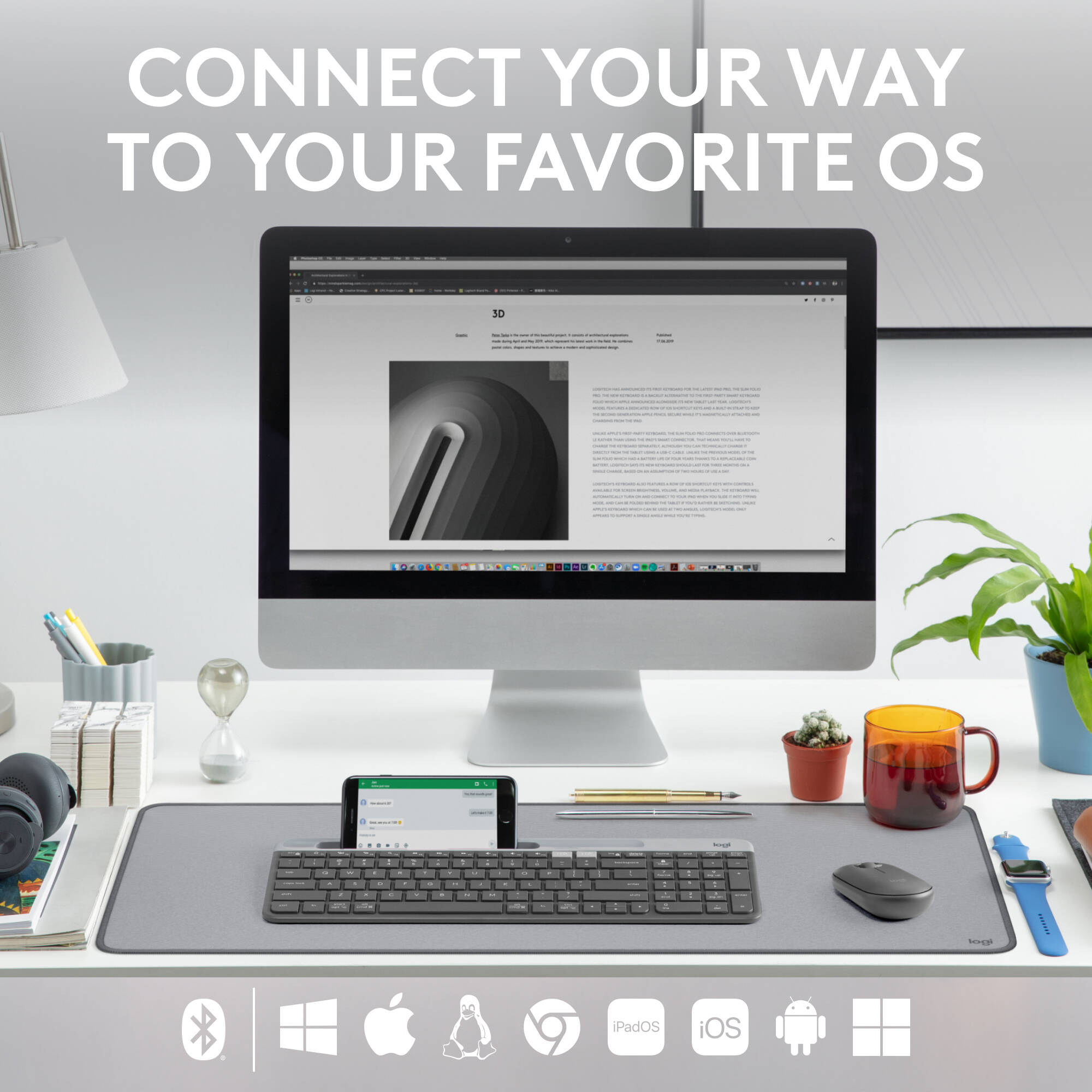 Logitech K585 Slim wireless multi-device keyboard in graphite with compact low-profile design — view 7