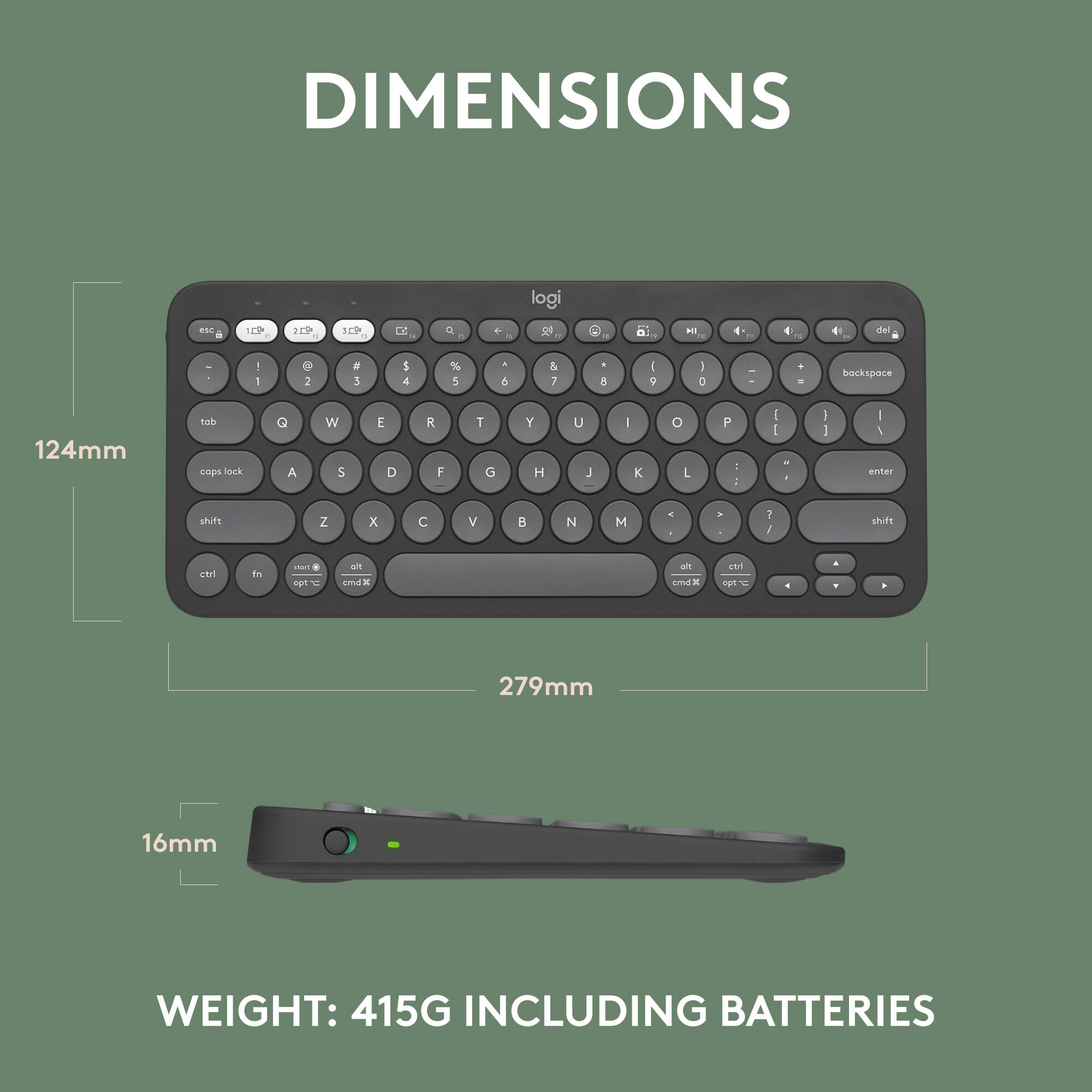 Logitech K380s Pebble Keys 2 wireless compact keyboard in Tonal Graphite — view 9