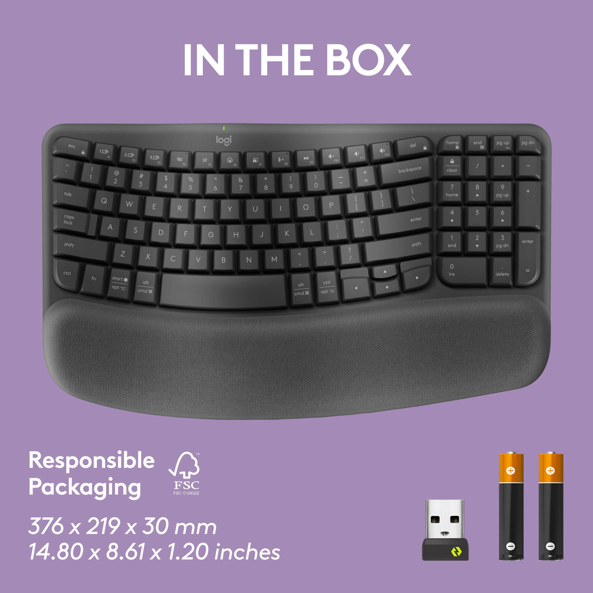 Logitech Wireless Wave Keys Keyboard in graphite, ergonomic wireless keyboard — view 10