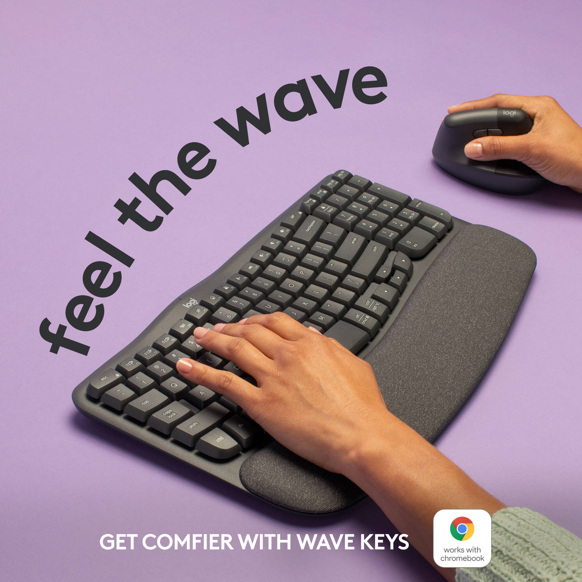Logitech Wireless Wave Keys Keyboard in graphite, ergonomic wireless keyboard — view 2