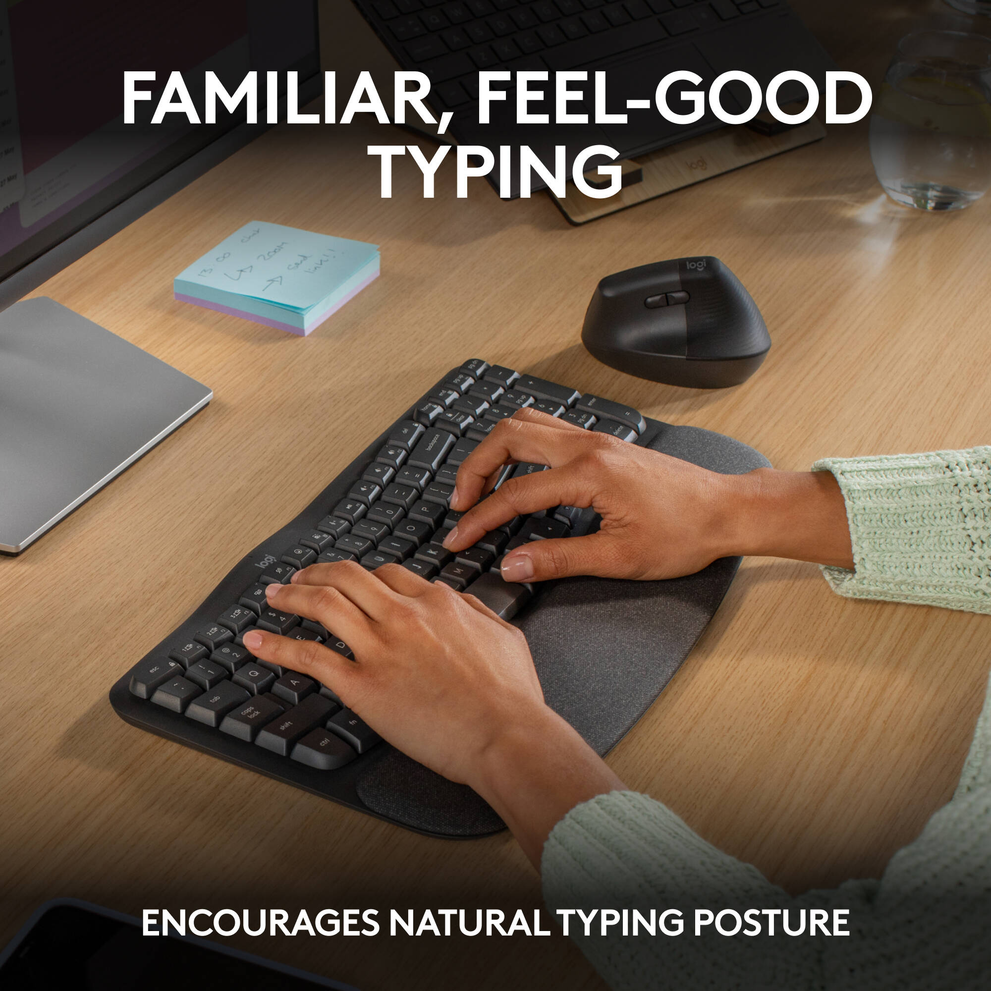 Logitech Wireless Wave Keys Keyboard in graphite, ergonomic wireless keyboard — view 3