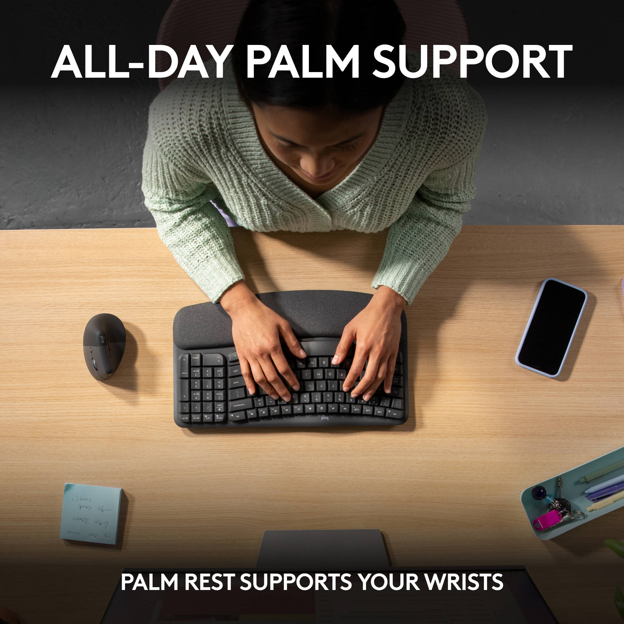 Logitech Wireless Wave Keys Keyboard in graphite, ergonomic wireless keyboard — view 4