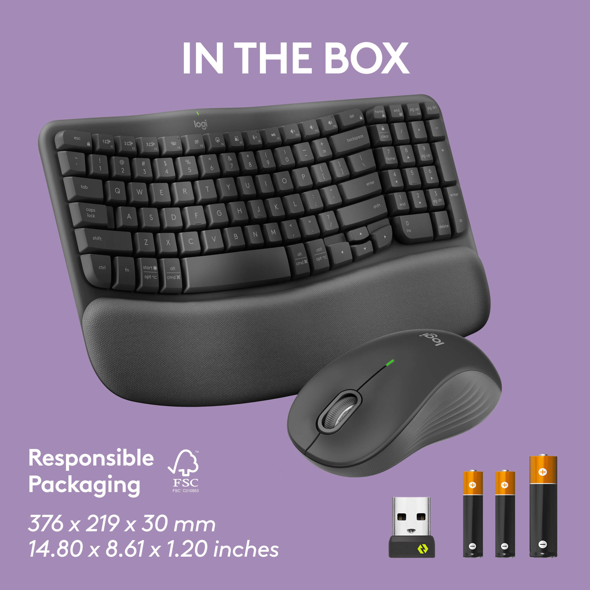 Logitech MK670 Wireless Wave Keys Combo in Graphite with wireless keyboard and mouse — view 10