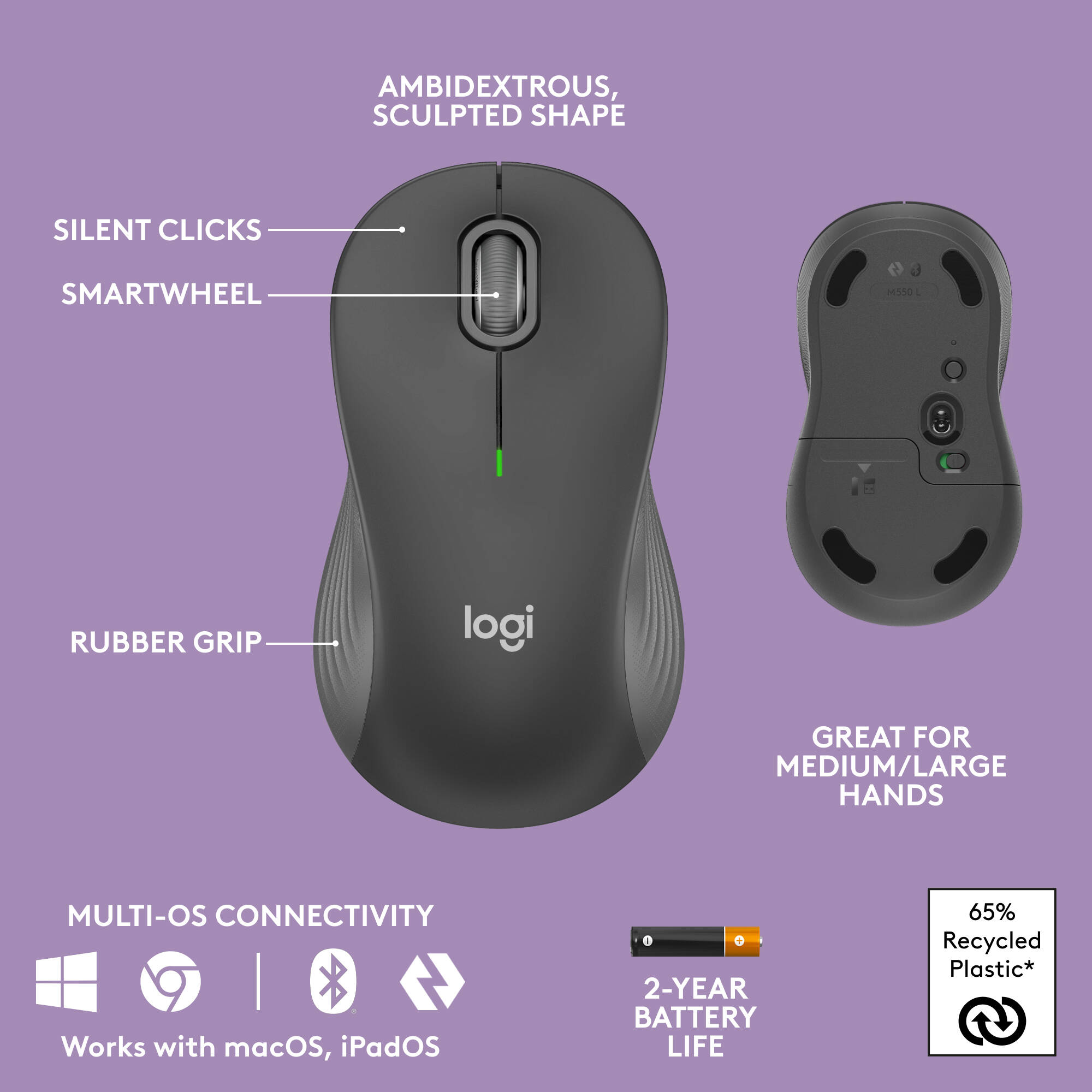 Logitech MK670 Wireless Wave Keys Combo in Graphite with wireless keyboard and mouse — view 7