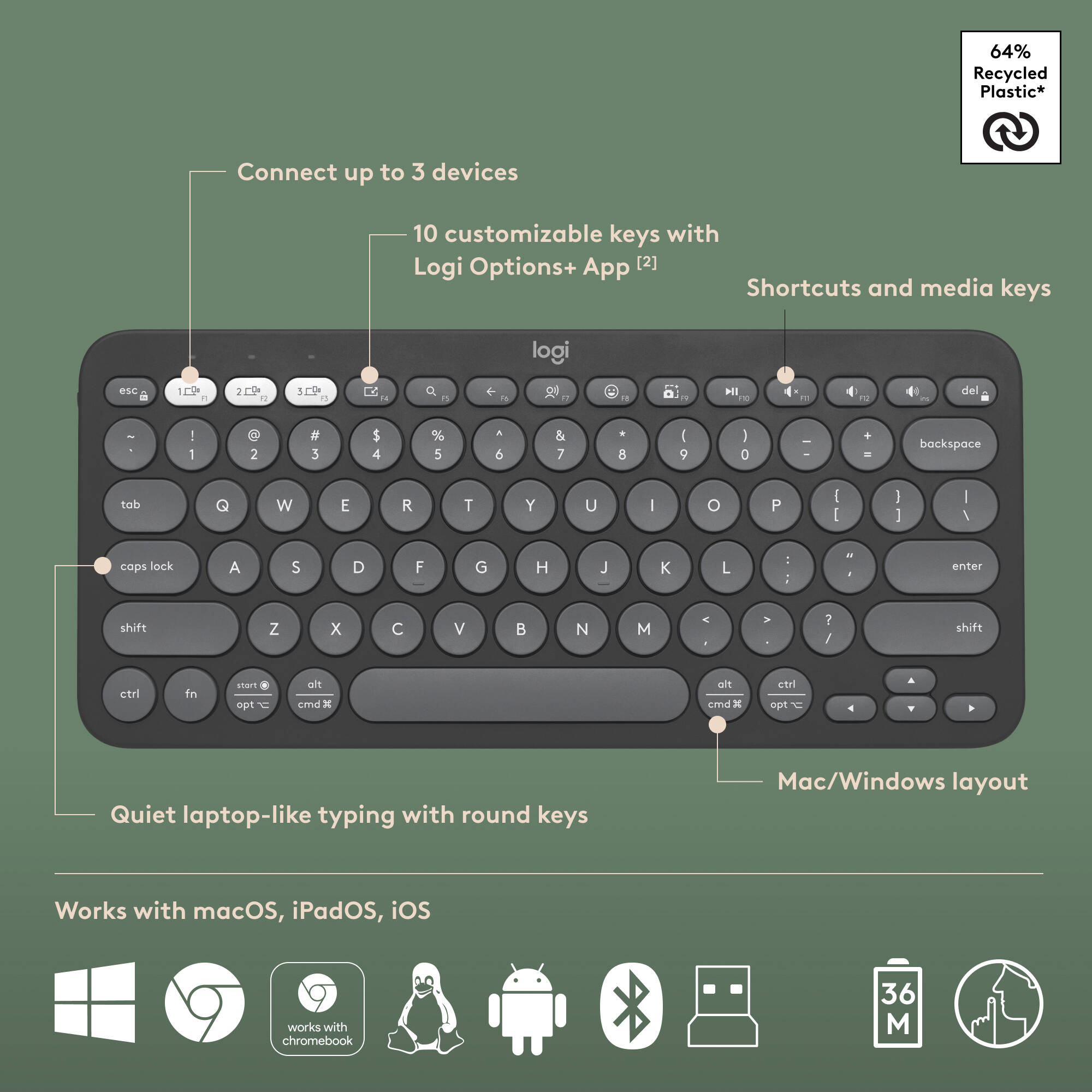 Logitech Pebble 2 wireless keyboard and mouse combo in graphite — view 6
