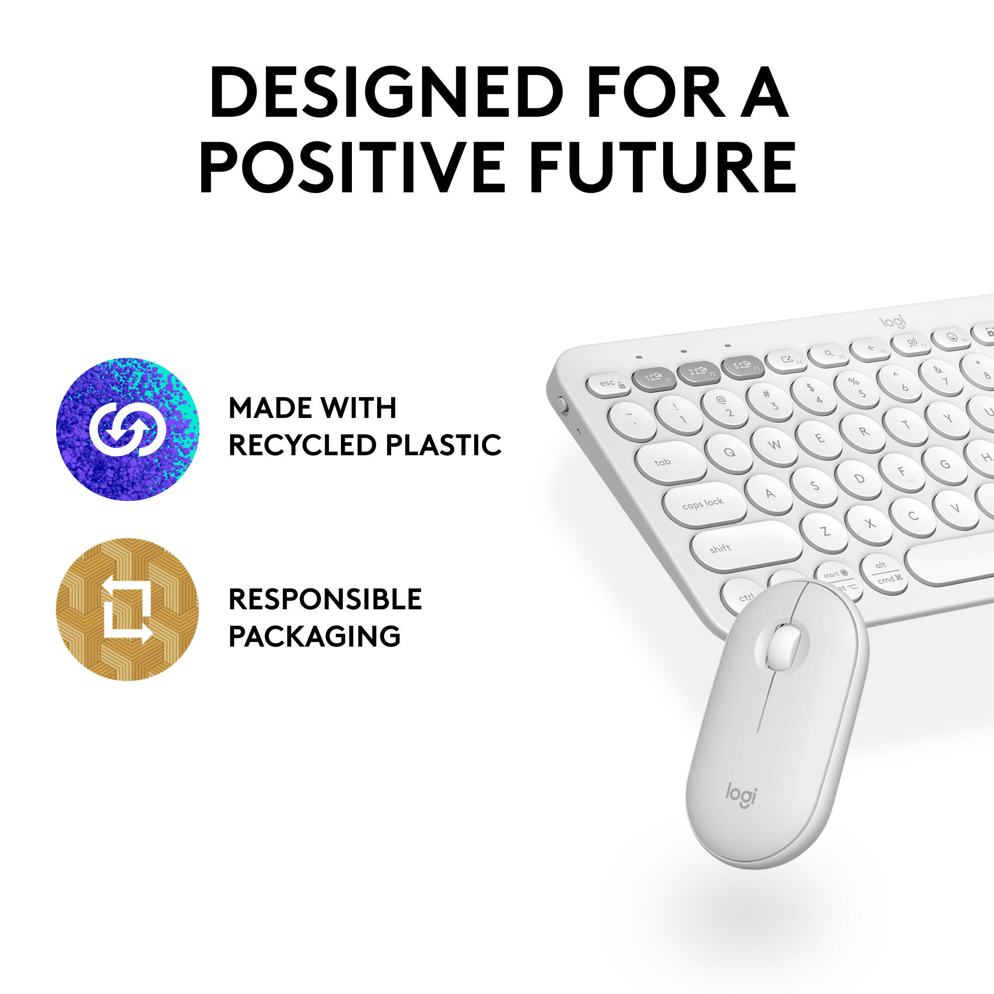 Logitech Pebble 2 Wireless Combo in White with compact keyboard and matching mouse — view 11