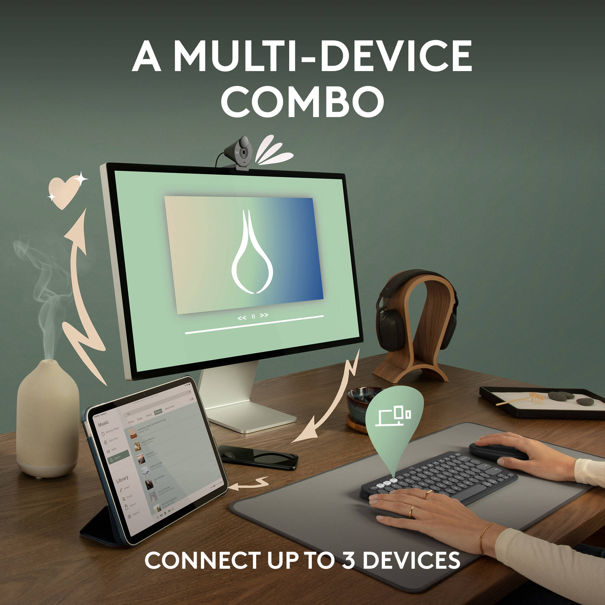 Logitech Pebble 2 Wireless Combo in White with compact keyboard and matching mouse — view 3