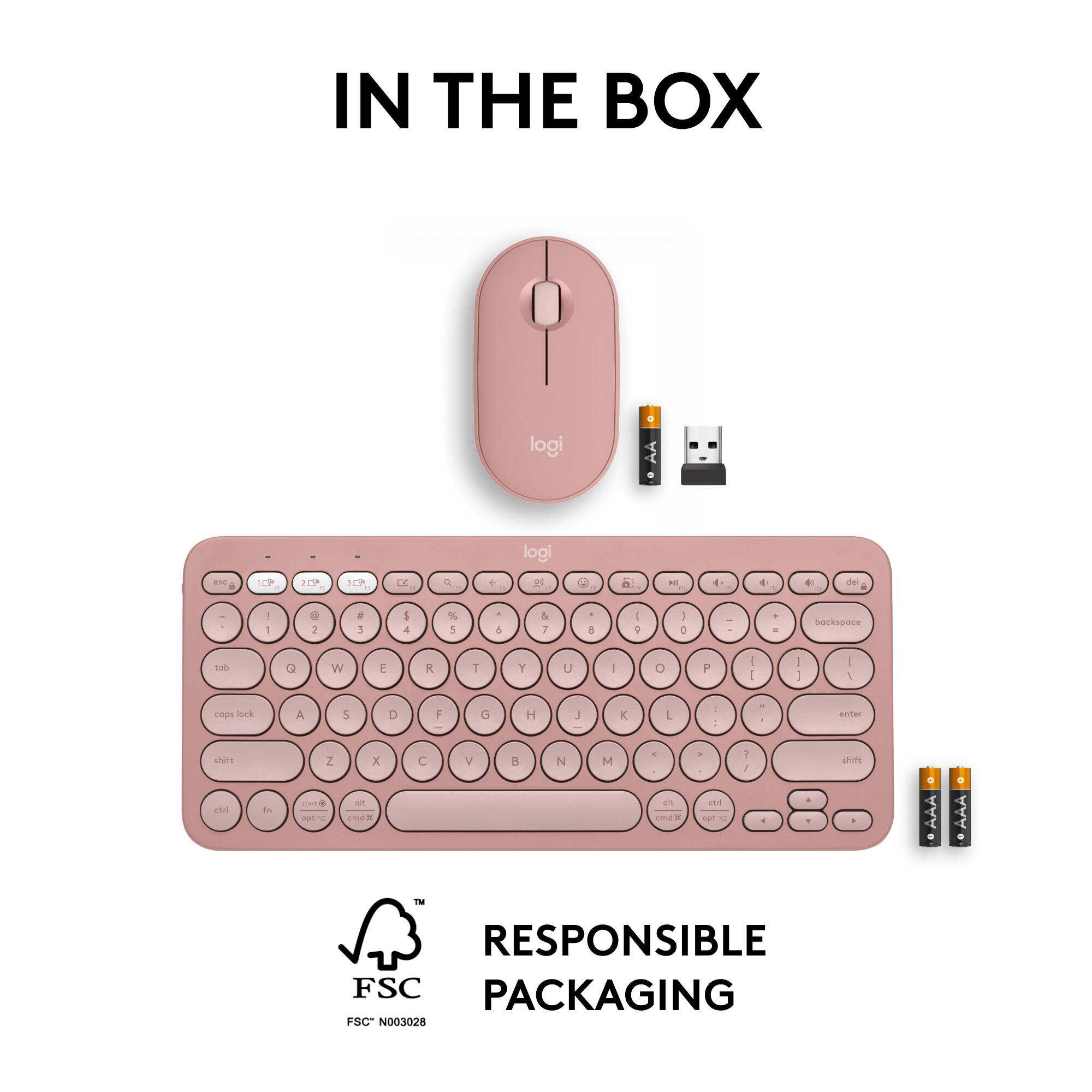 Logitech Pebble 2 Wireless Combo in Rose with compact keyboard and matching mouse — view 10