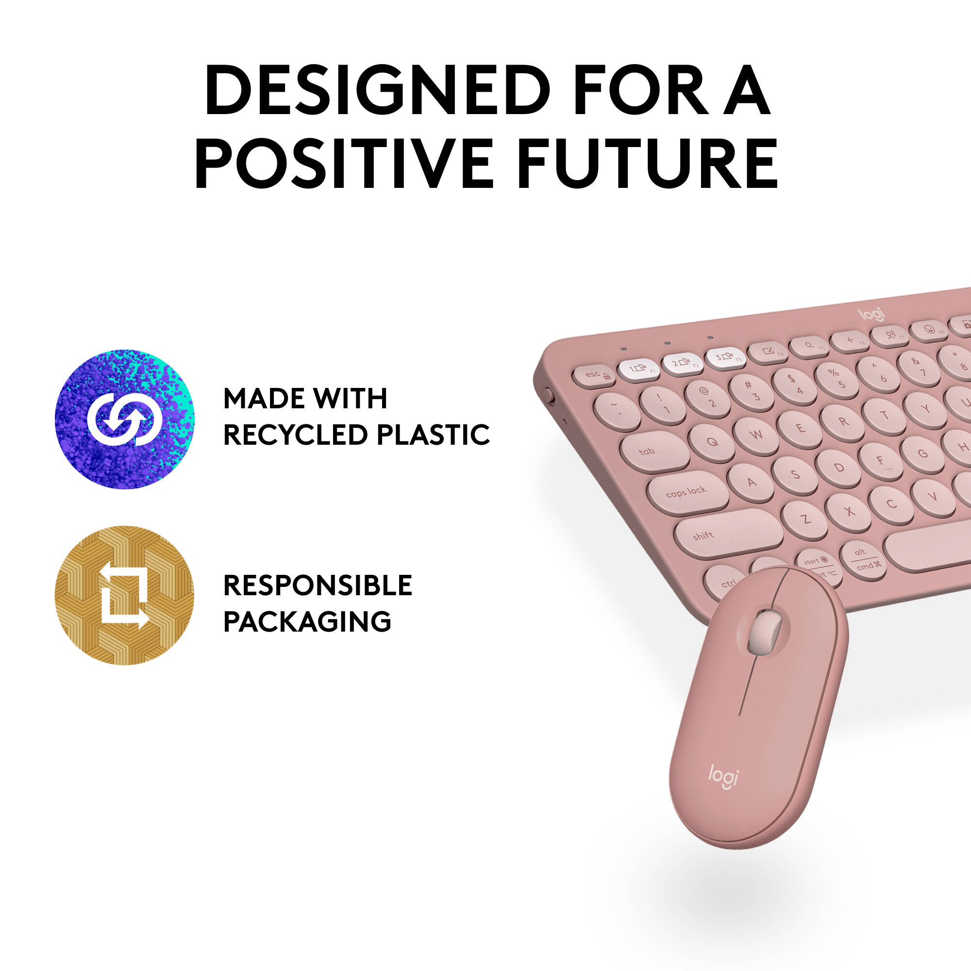 Logitech Pebble 2 Wireless Combo in Rose with compact keyboard and matching mouse — view 11
