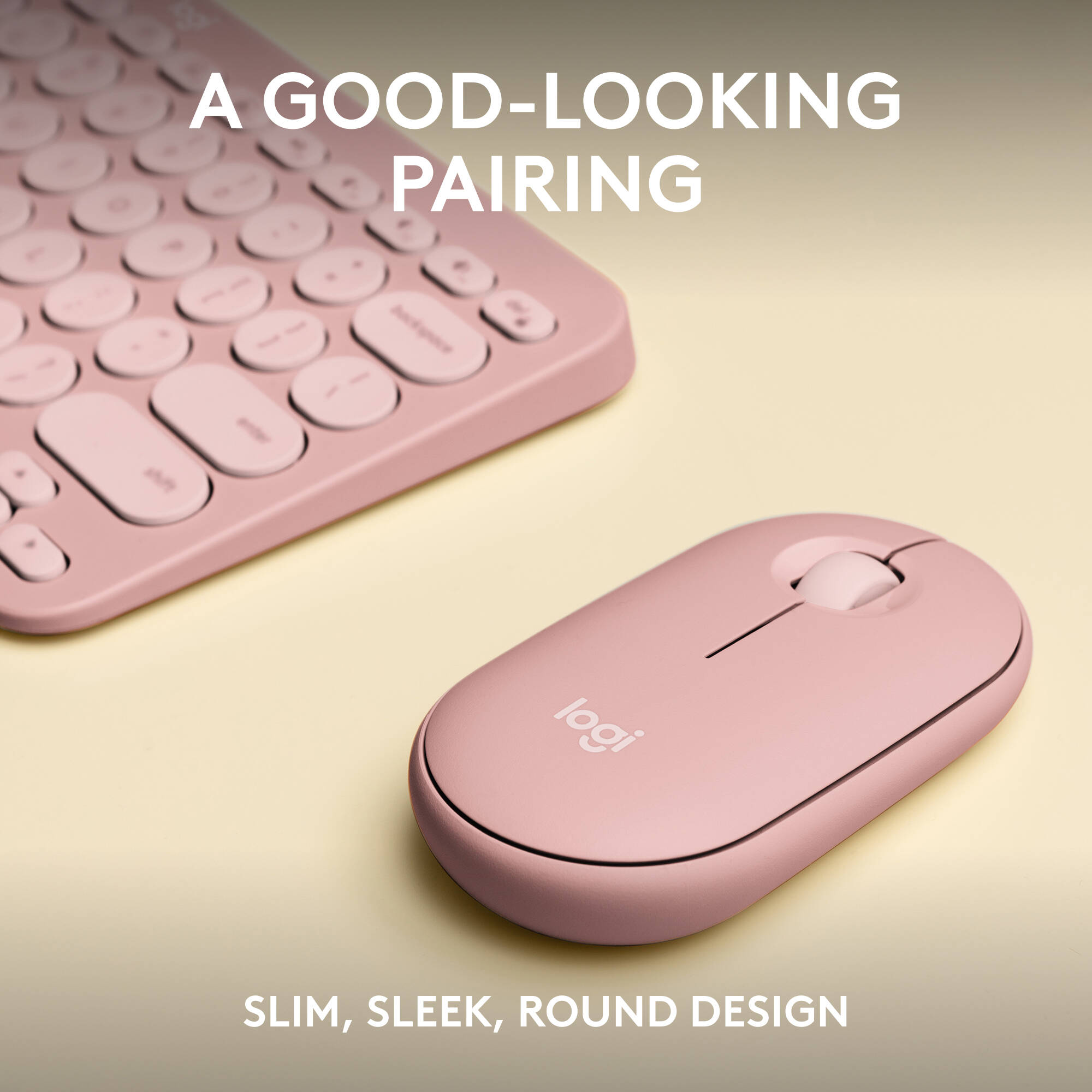 Logitech Pebble 2 Wireless Combo in Rose with compact keyboard and matching mouse — view 2