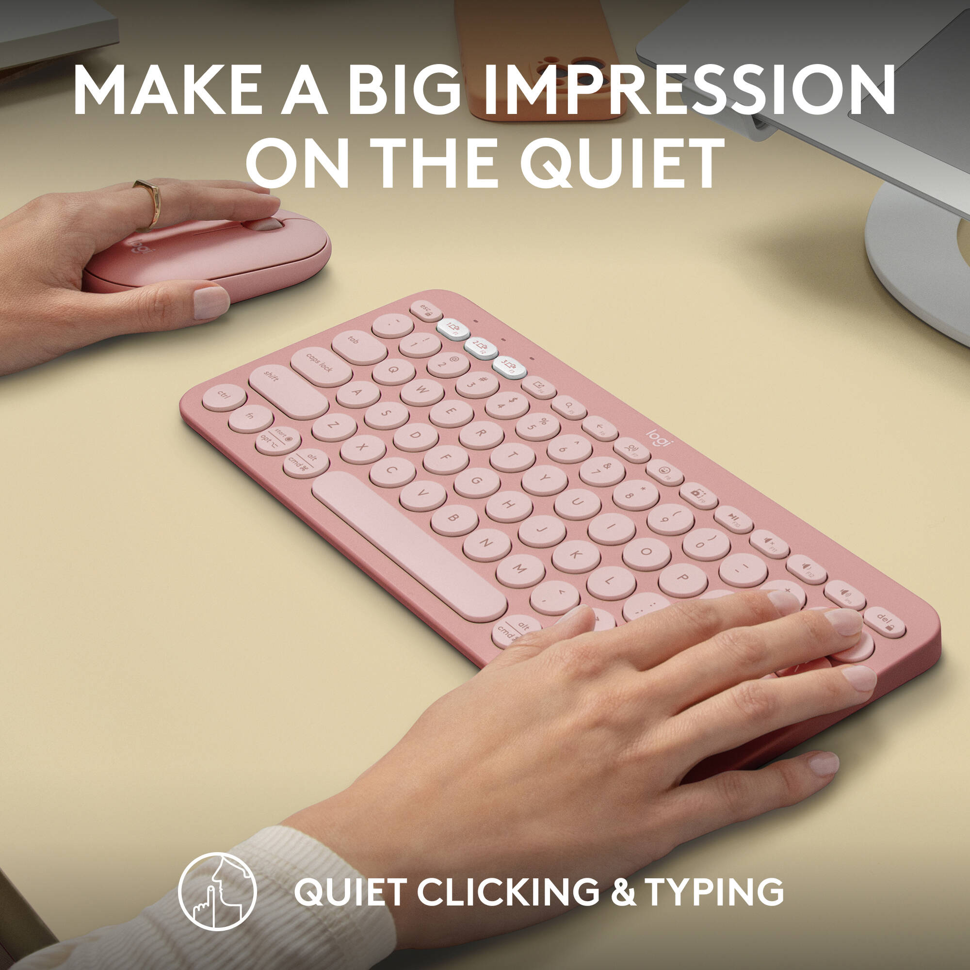 Logitech Pebble 2 Wireless Combo in Rose with compact keyboard and matching mouse — view 8