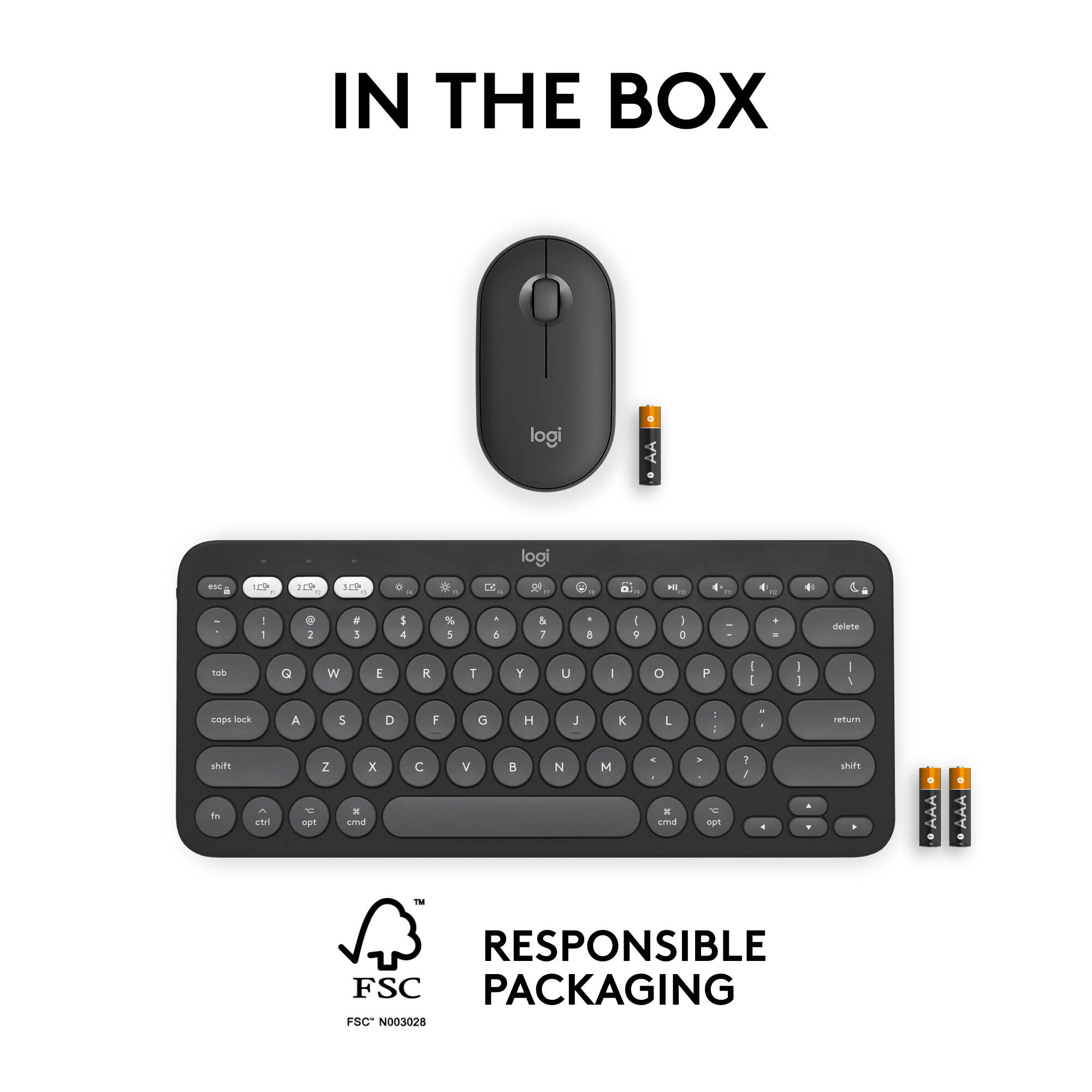 Logitech Pebble 2 combo for Mac in Tonal Graphite with compact Bluetooth keyboard and mouse — view 10