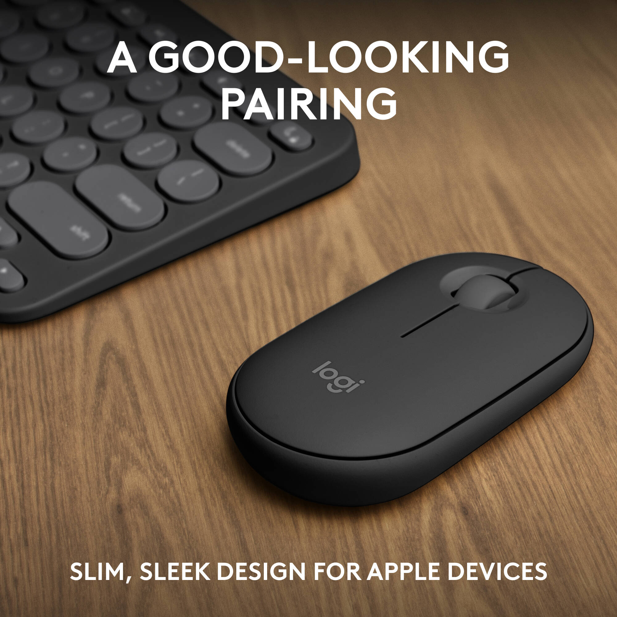 Logitech Pebble 2 combo for Mac in Tonal Graphite with compact Bluetooth keyboard and mouse — view 2