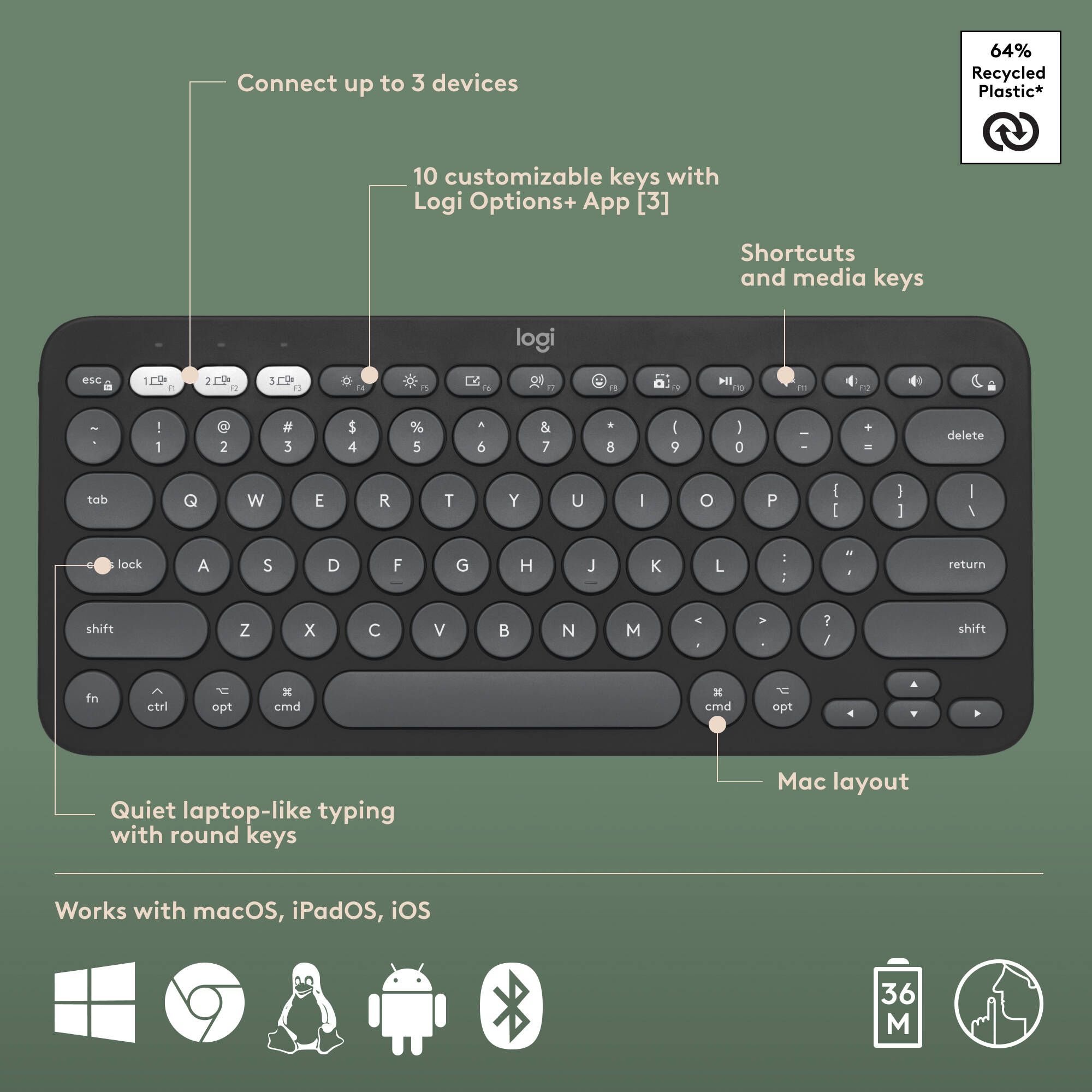 Logitech Pebble 2 combo for Mac in Tonal Graphite with compact Bluetooth keyboard and mouse — view 6